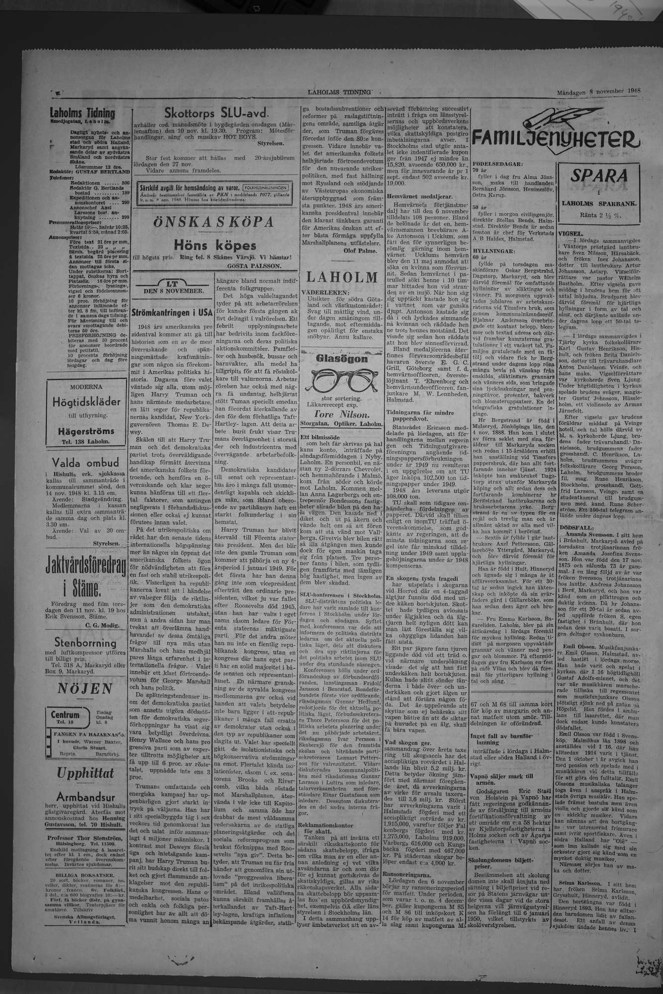 Laholms Tidning Måndag 8 november 1948, sida 2
