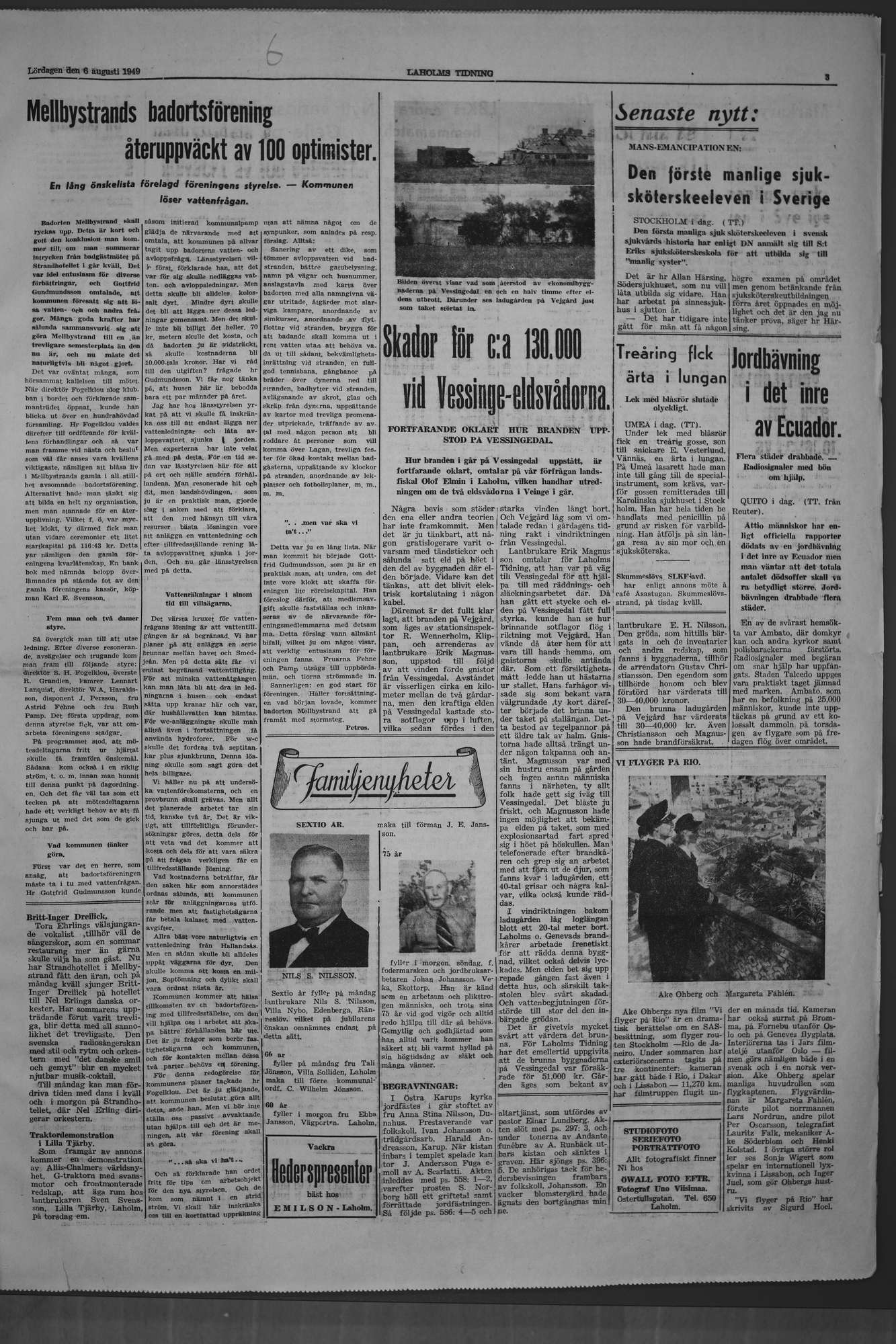 Laholms Tidning Lördag 6 augusti 1949, sida 3