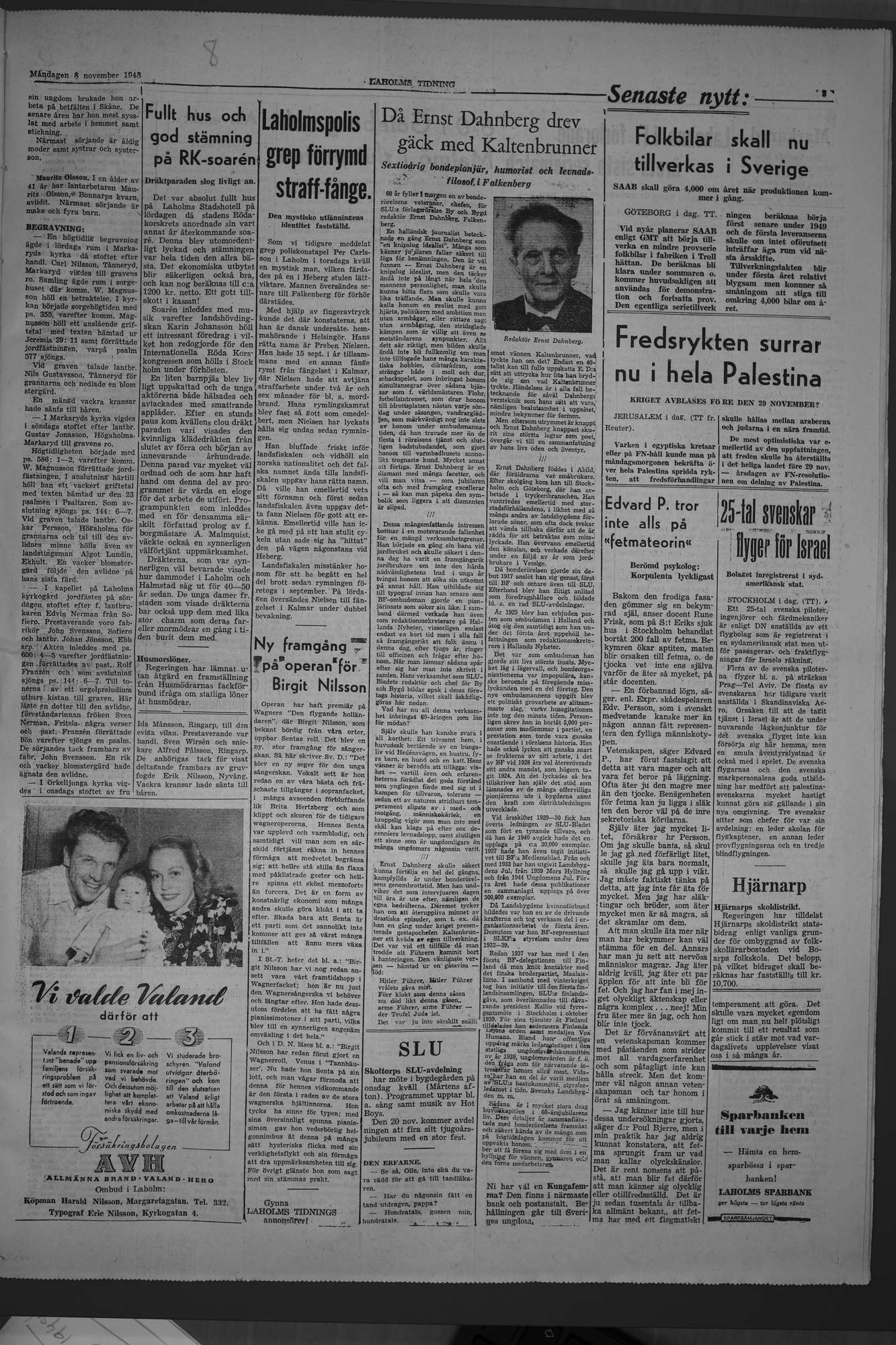 Laholms Tidning Måndag 8 november 1948, sida 3