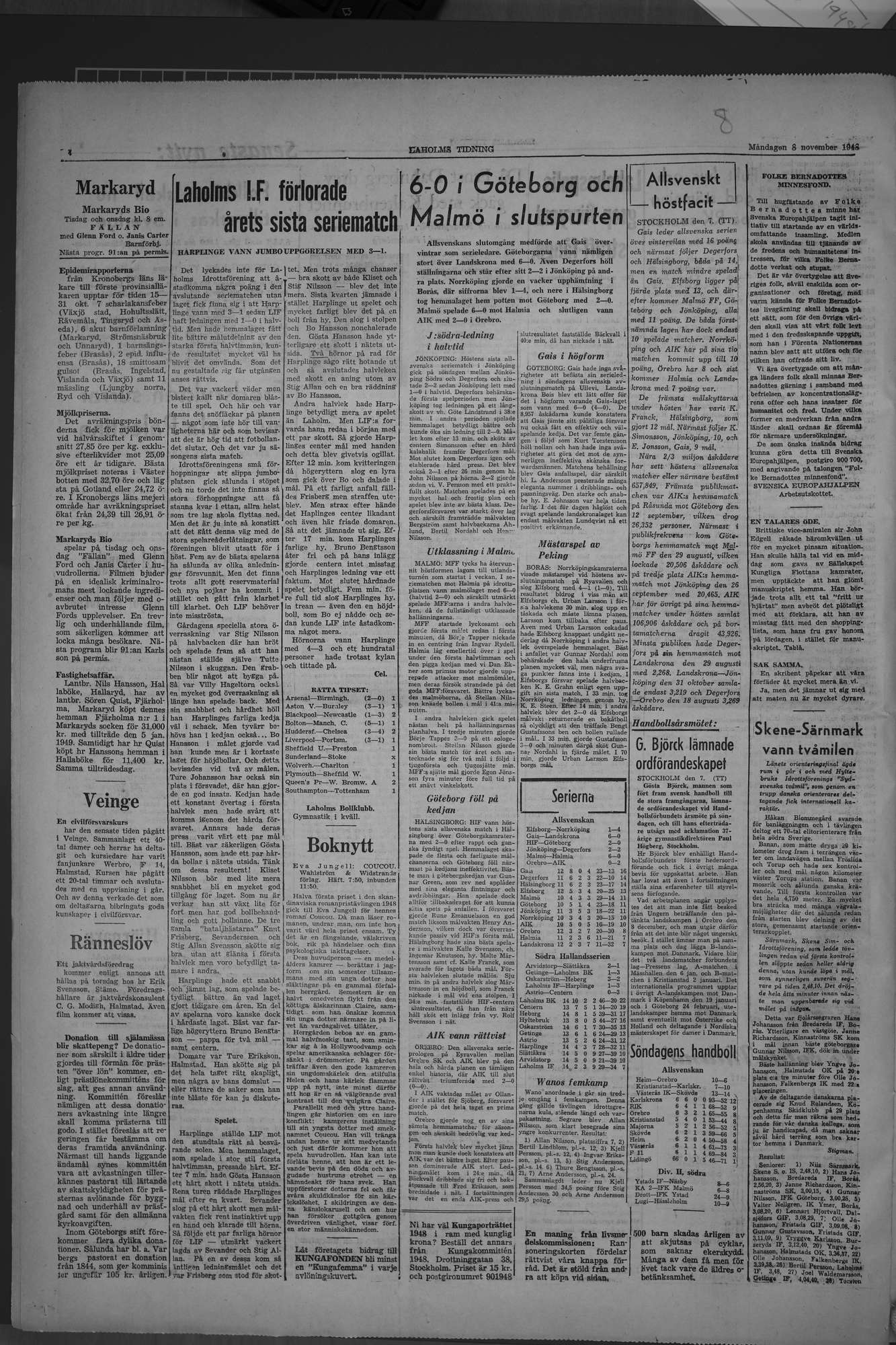 Laholms Tidning Måndag 8 november 1948, sida 4