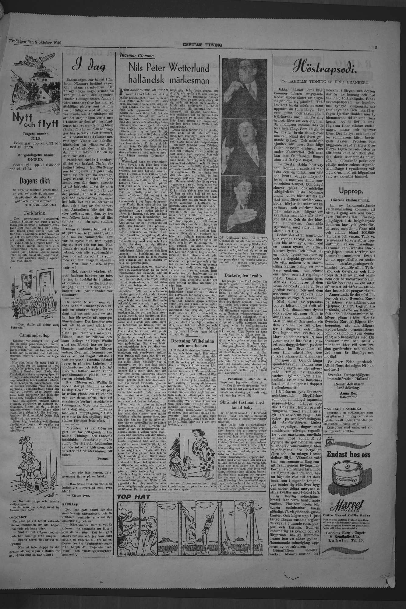 Laholms Tidning Fredag 8 oktober 1948, sida 5