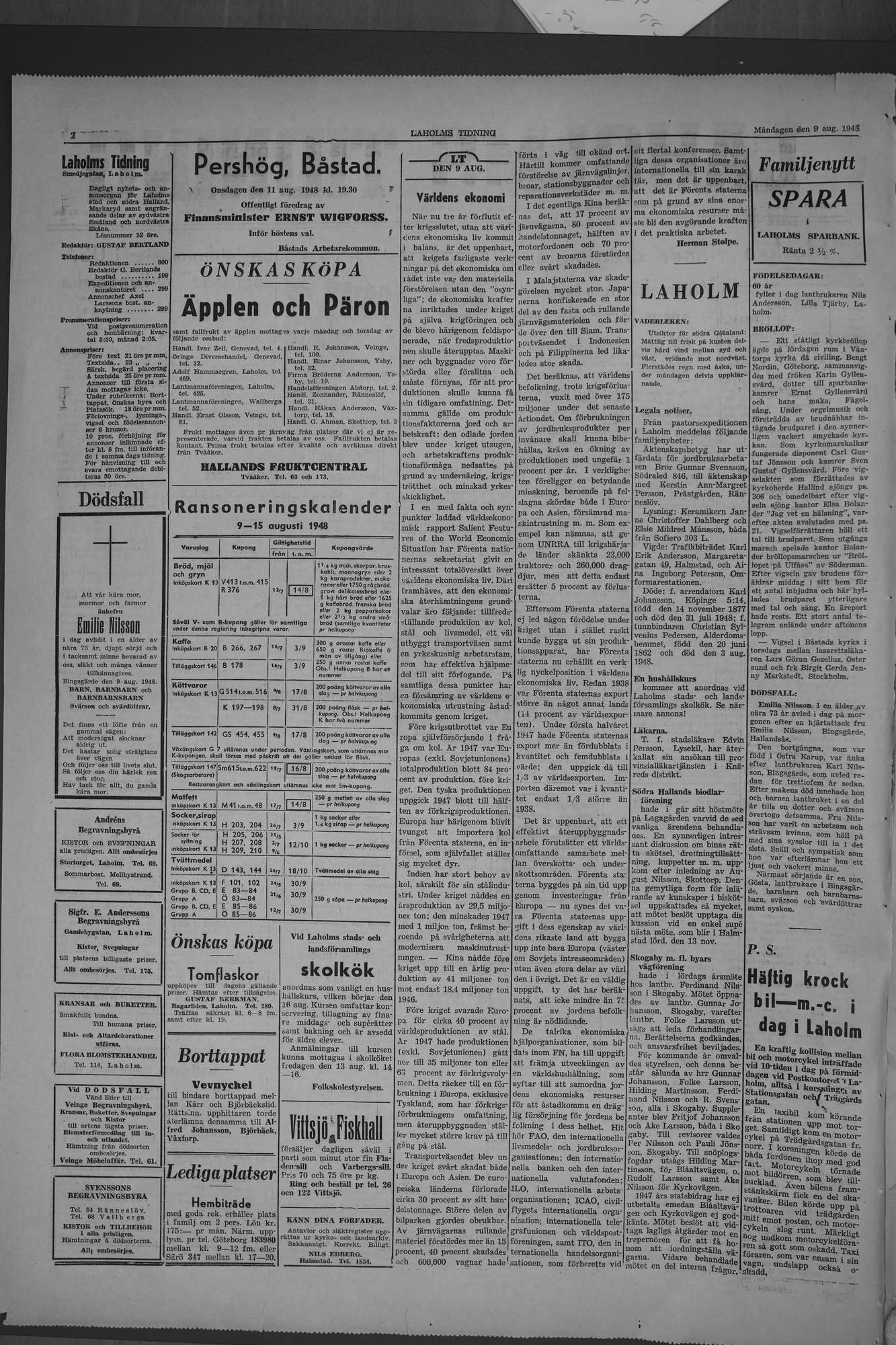 Laholms Tidning Måndag 9 augusti 1948, sida 2