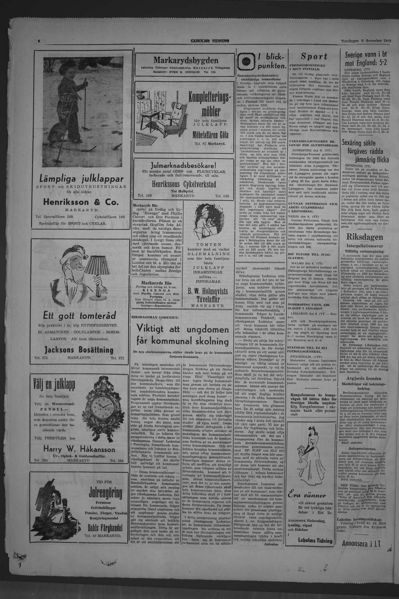 Laholms Tidning Torsdag 9 december 1948, sida 6