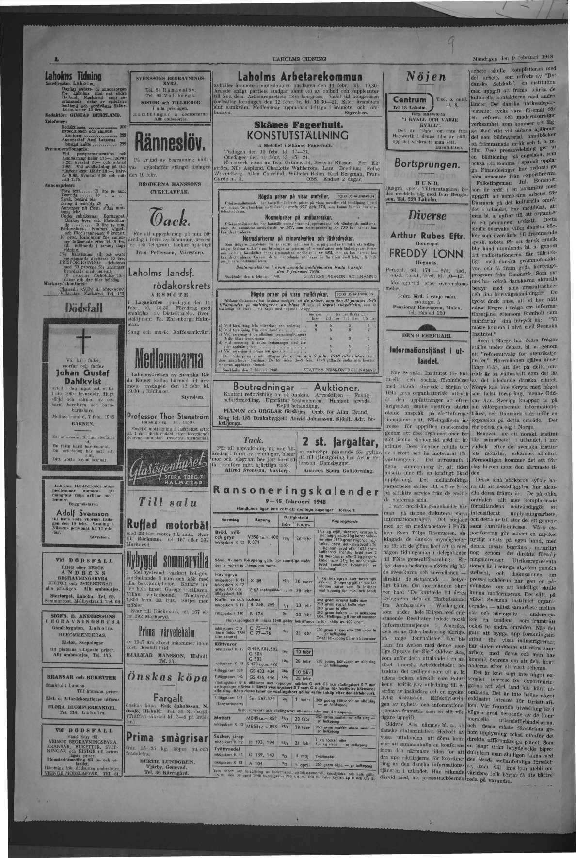 Laholms Tidning Måndag 9 februari 1948, sida 2