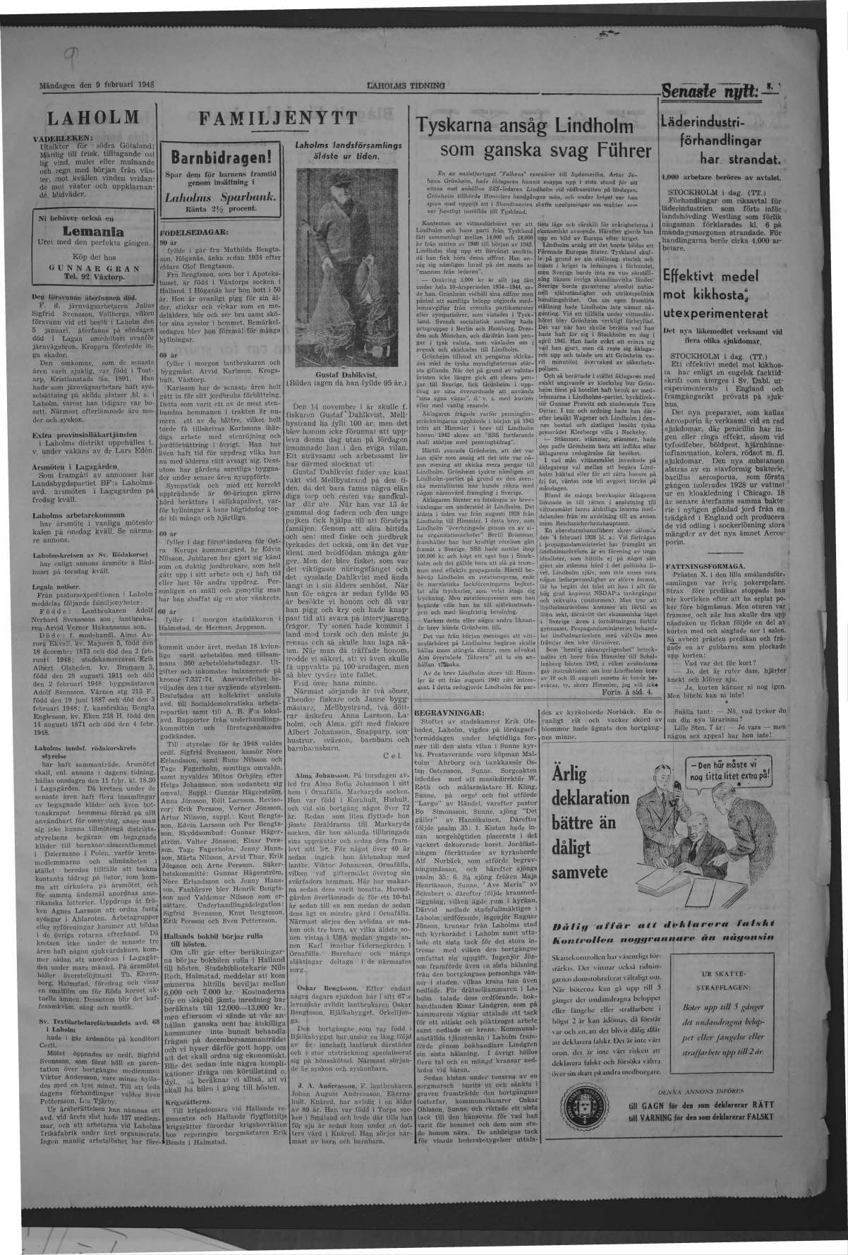 Laholms Tidning Måndag 9 februari 1948, sida 3