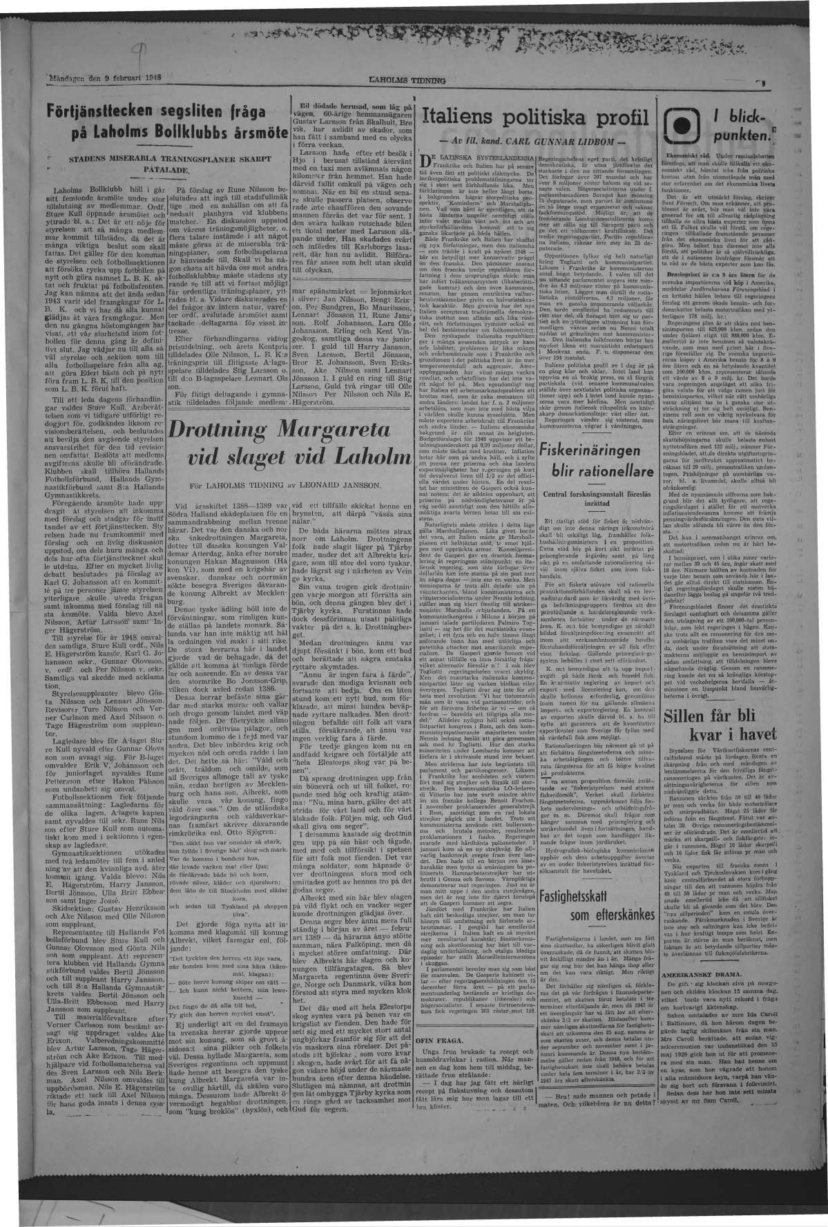 Laholms Tidning Måndag 9 februari 1948, sida 5