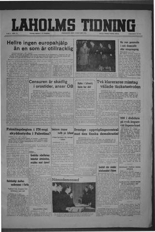 Förstasidan, Fredag 9 januari 1948