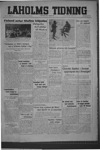 Förstasidan, Tisdag 9 mars 1948