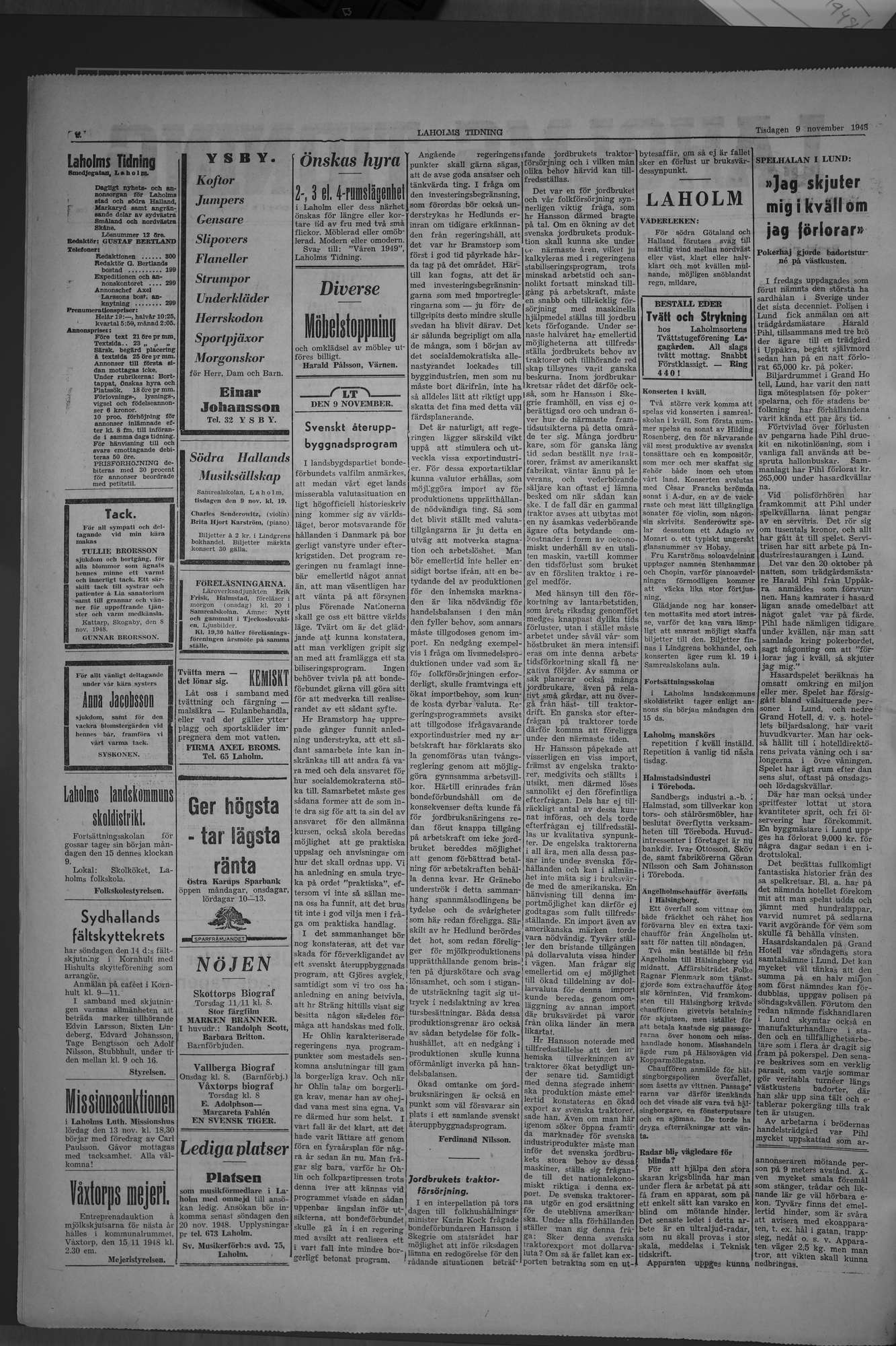 Laholms Tidning Tisdag 9 november 1948, sida 2