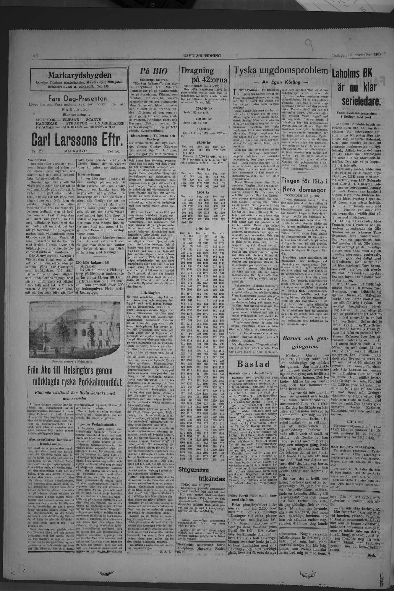 Laholms Tidning Tisdag 9 november 1948, sida 4