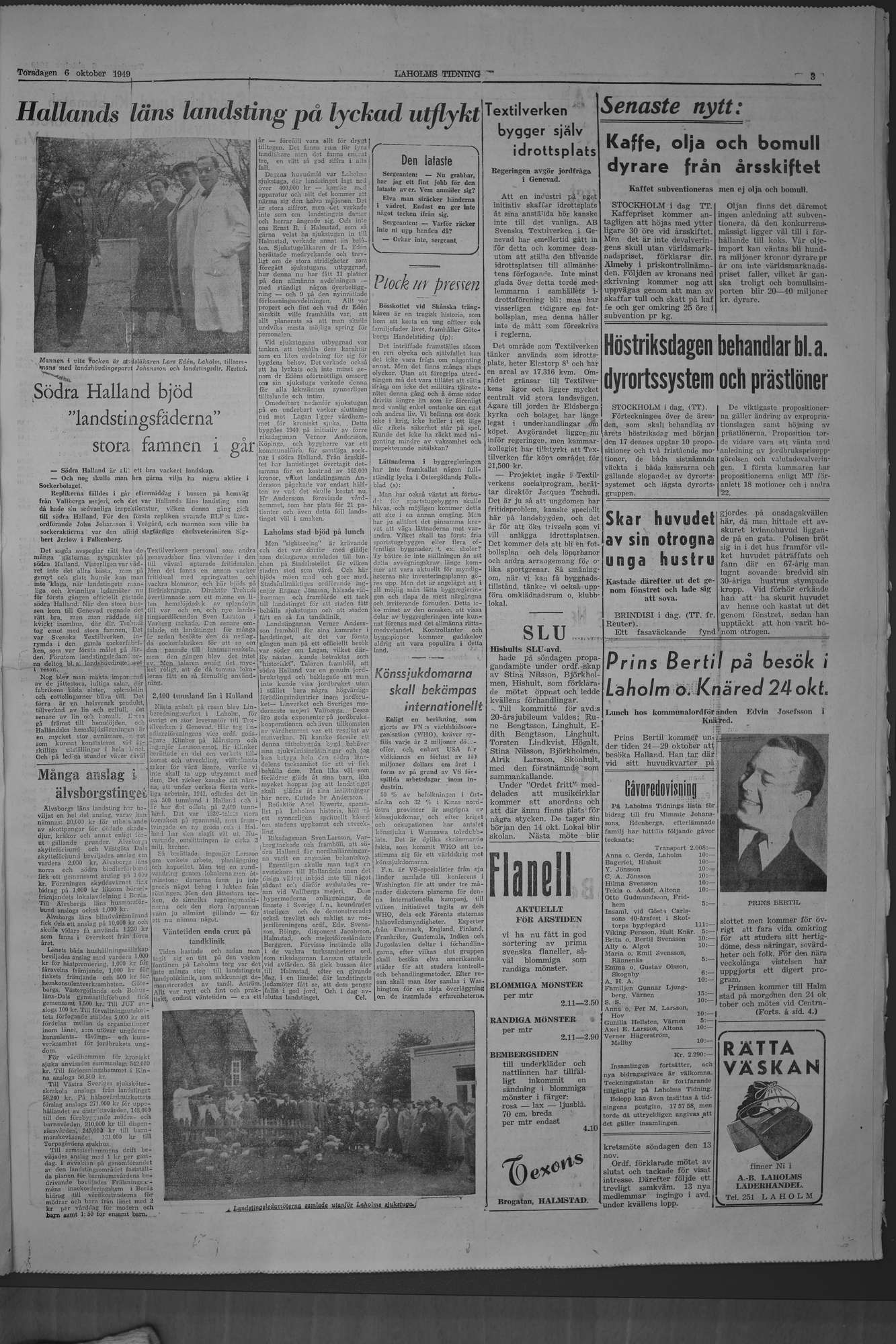 Laholms Tidning Torsdag 6 oktober 1949, sida 3