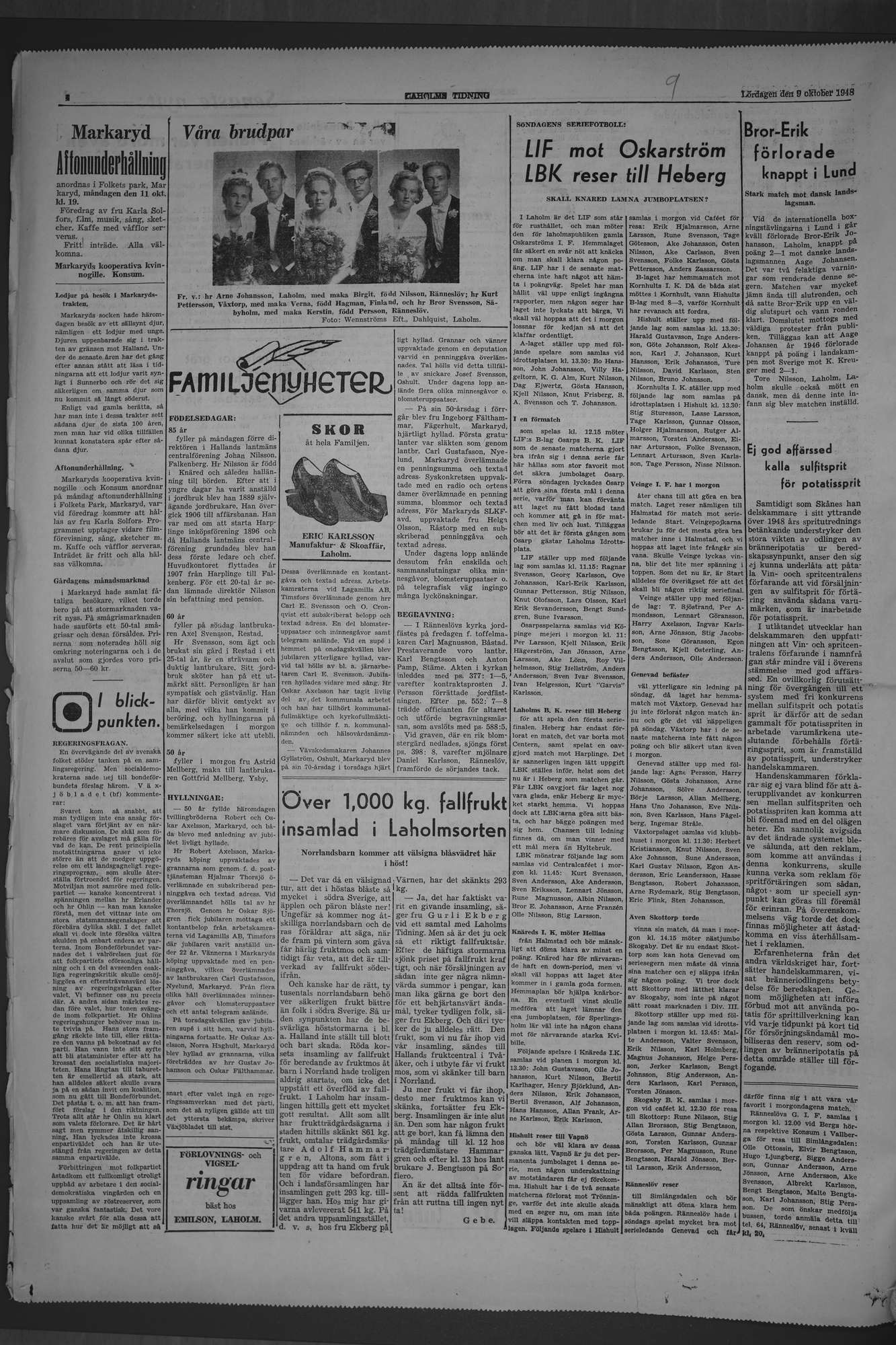 Laholms Tidning Lördag 9 oktober 1948, sida 4