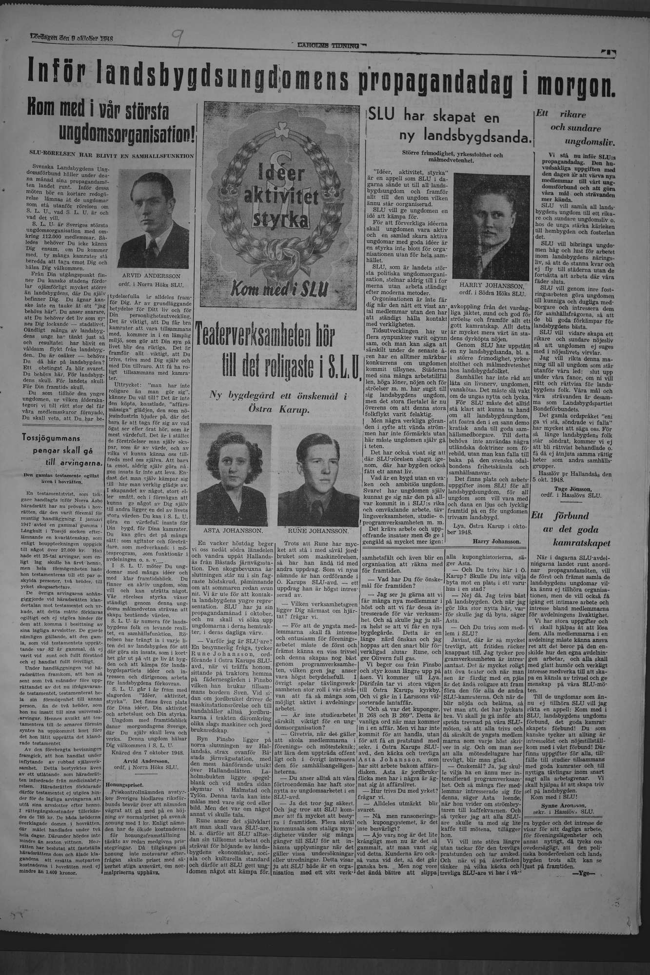 Laholms Tidning Lördag 9 oktober 1948, sida 5