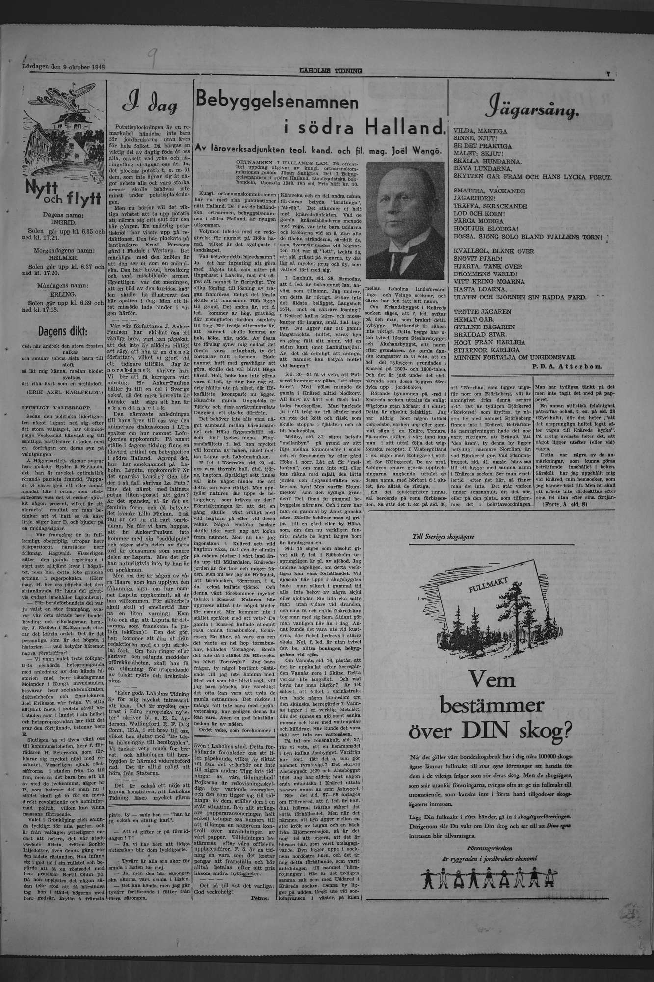Laholms Tidning Lördag 9 oktober 1948, sida 7