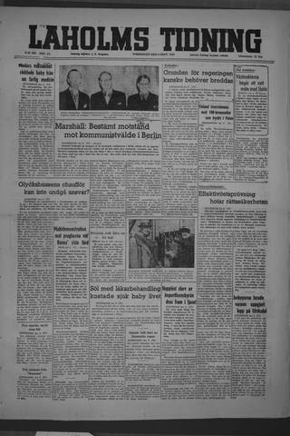 Förstasidan, Torsdag 9 september 1948