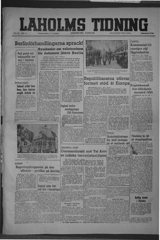 Förstasidan, Onsdag 23 juni 1948
