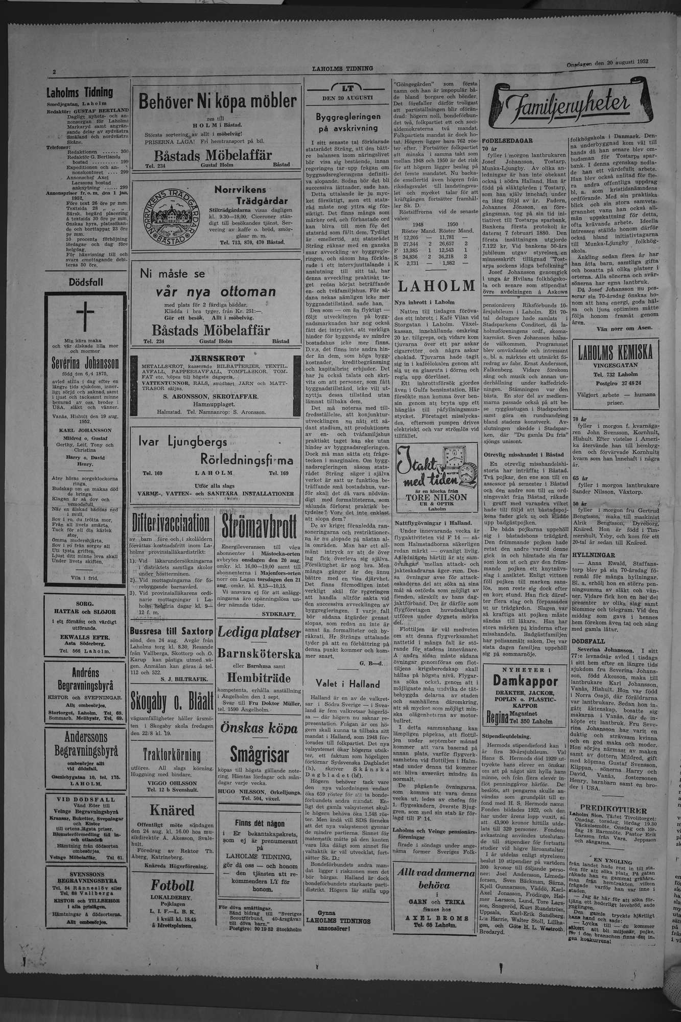 Laholms Tidning Onsdag 20 augusti 1952, sida 2
