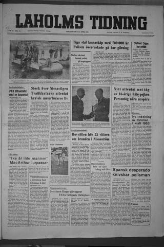 Förstasidan, Tisdag 22 april 1952
