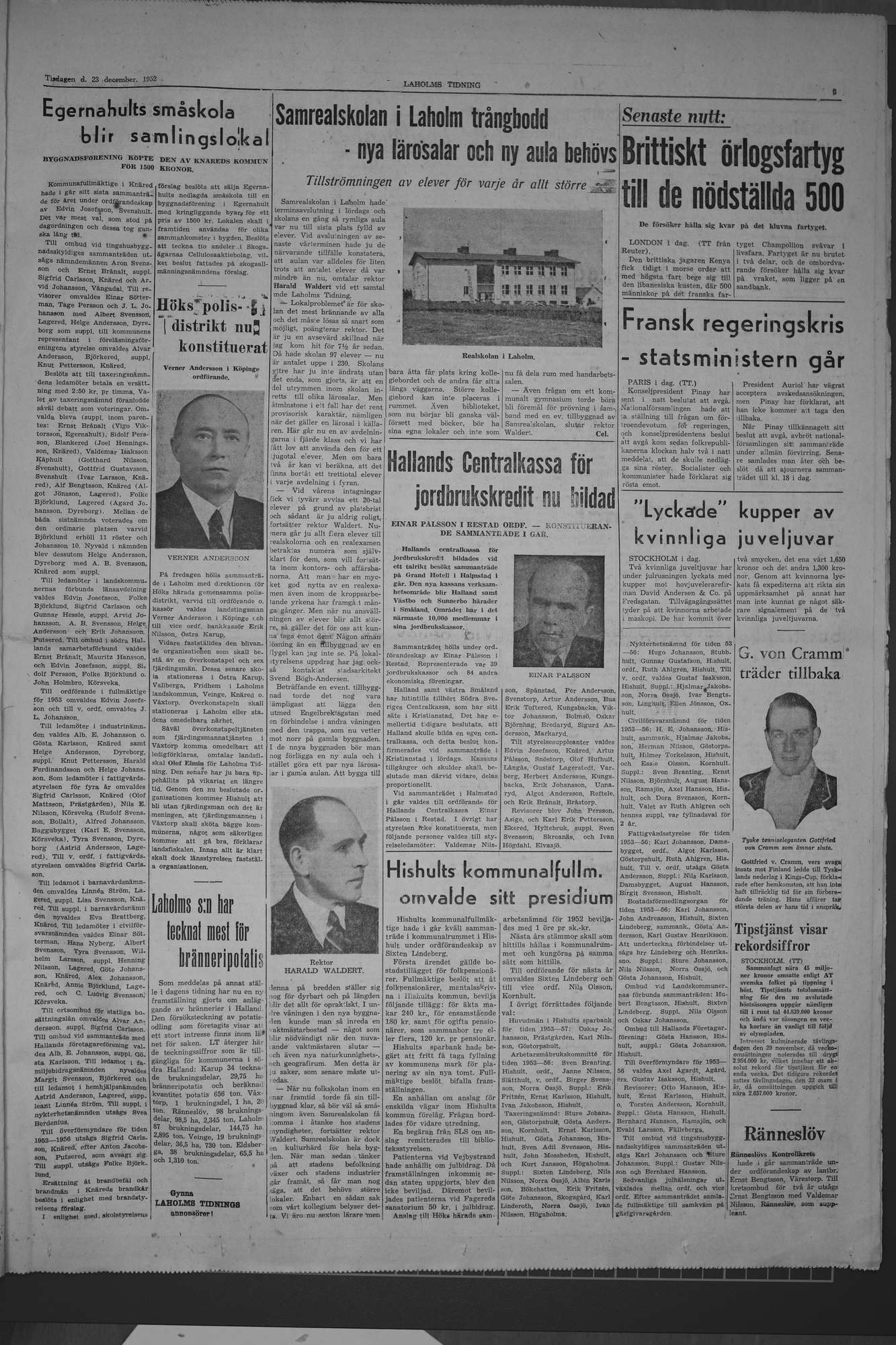 Laholms Tidning Tisdag 23 december 1952, sida 3