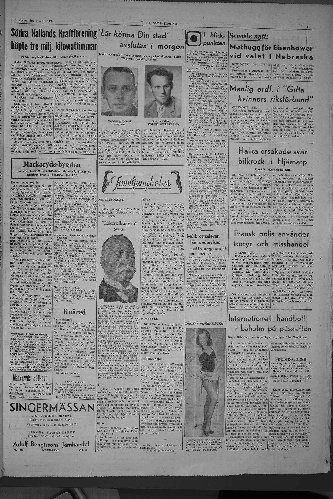 Laholms Tidning Torsdag 3 april 1952, sida 3