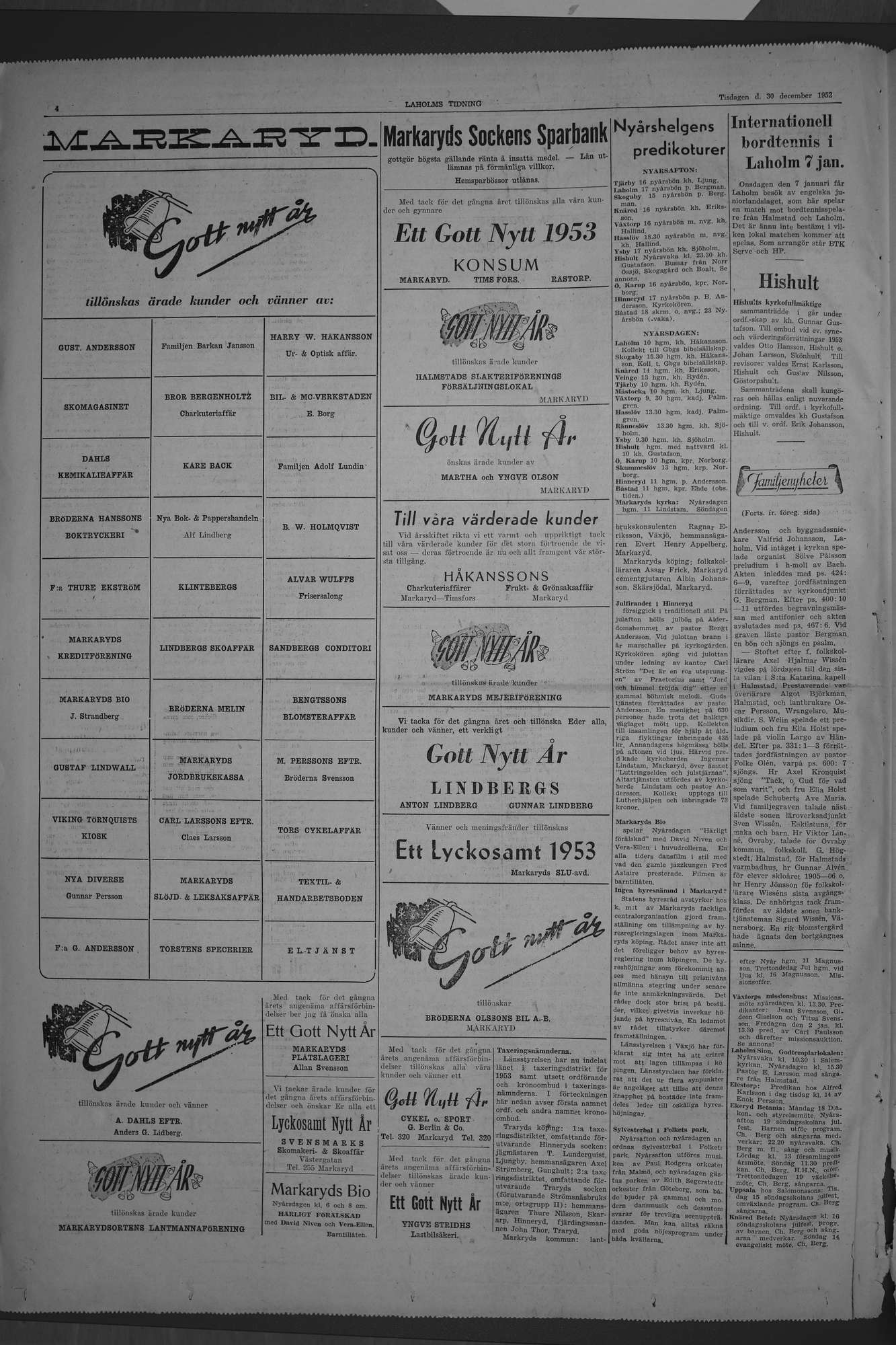 Laholms Tidning Tisdag 30 december 1952, sida 4