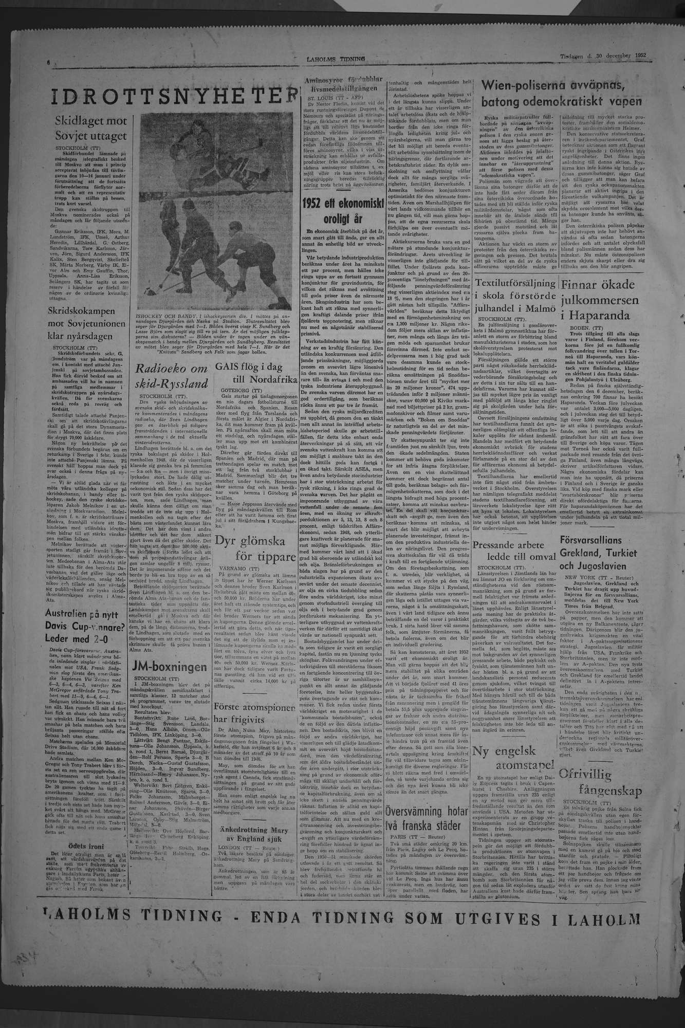 Laholms Tidning Tisdag 30 december 1952, sida 6