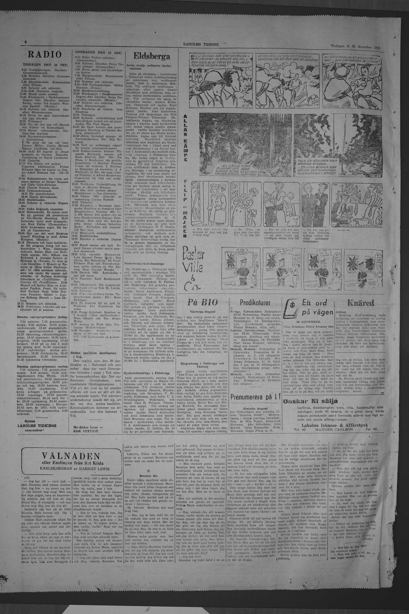 Laholms Tidning Tisdag 30 december 1952, sida 8