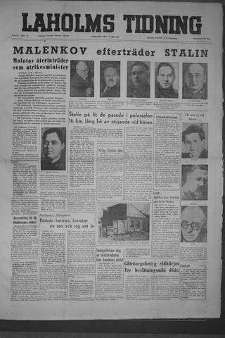 Förstasidan, Lördag 7 mars 1953