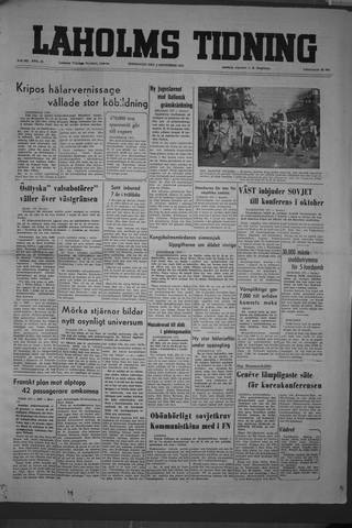 Förstasidan, Torsdag 3 september 1953