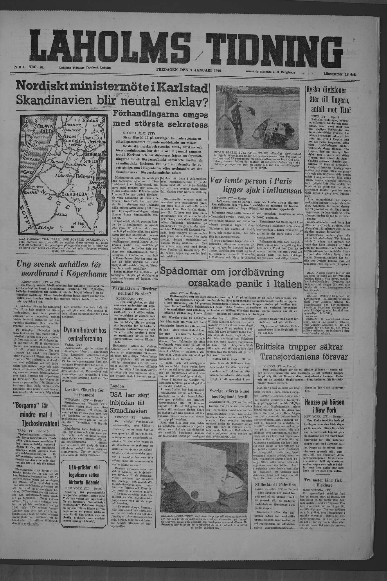 Laholms Tidning Fredag 7 januari 1949, sida 1