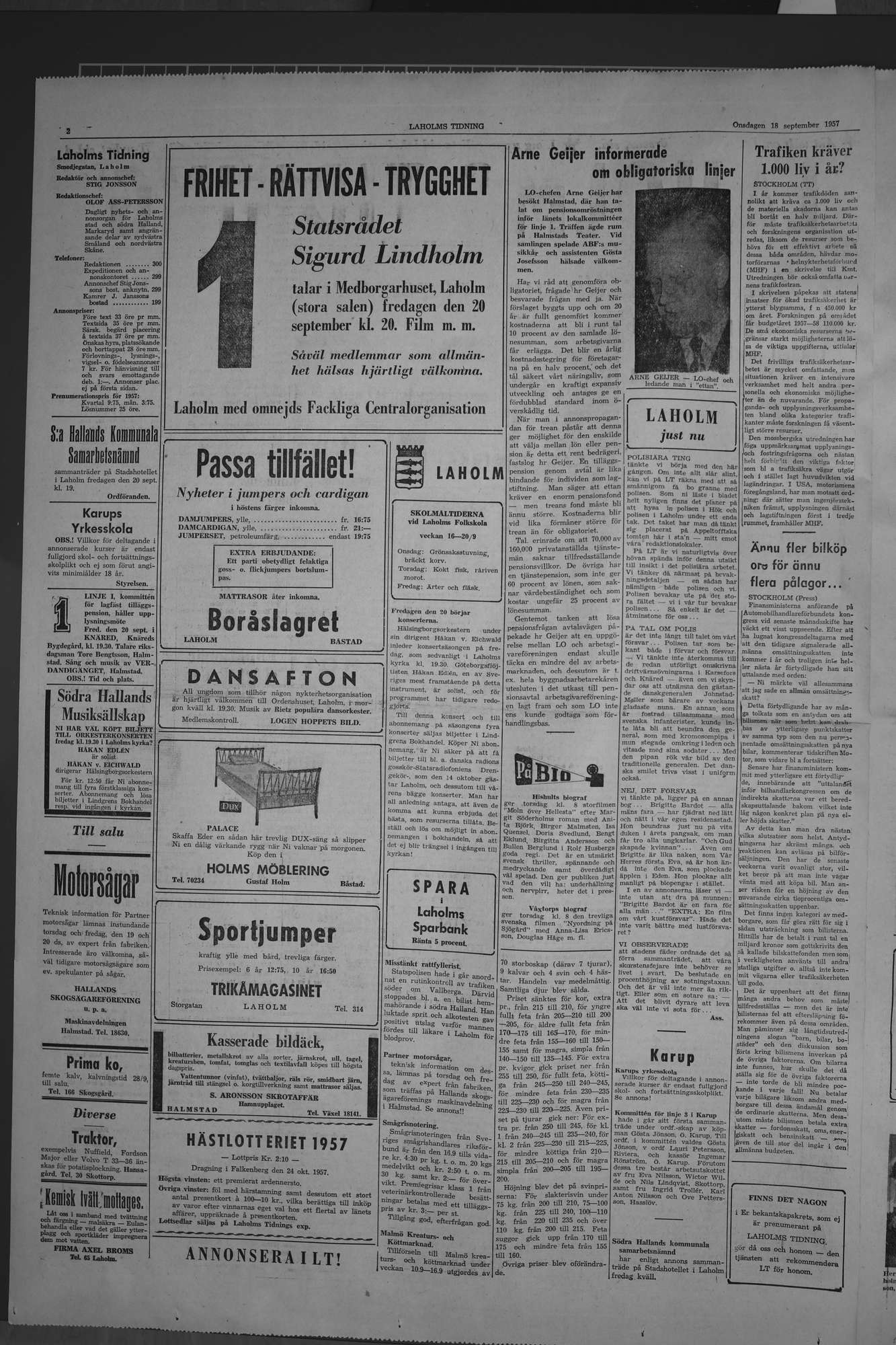 Laholms Tidning Onsdag 18 september 1957, sida 2