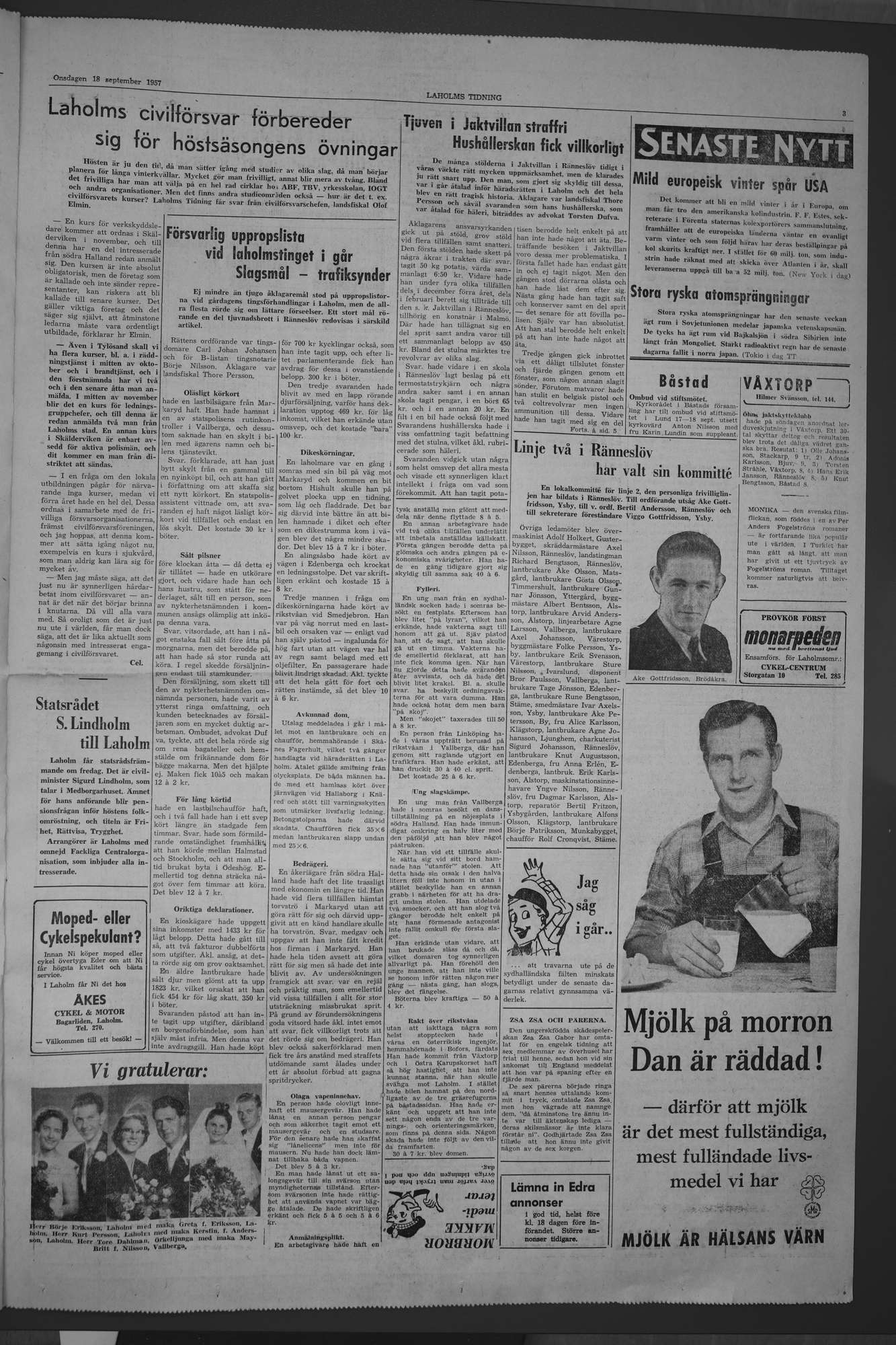 Laholms Tidning Onsdag 18 september 1957, sida 3