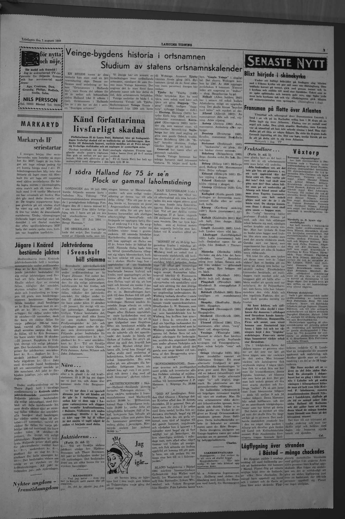 Laholms Tidning Lördag 1 augusti 1959, sida 3