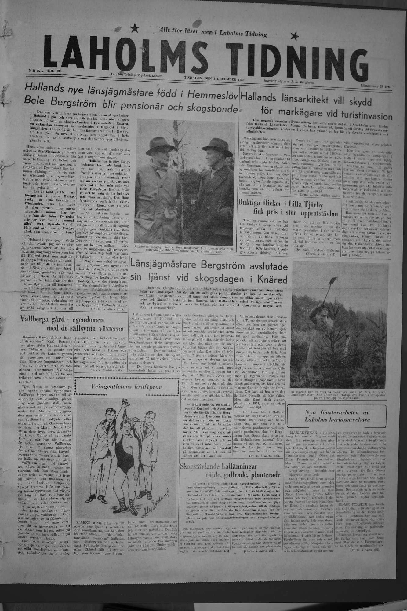 Laholms Tidning Tisdag 1 december 1959, sida 1