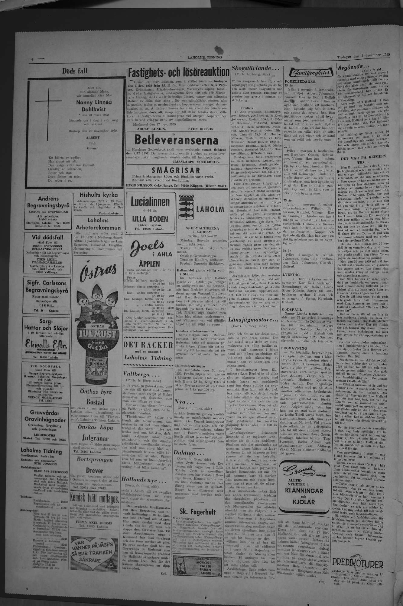 Laholms Tidning Tisdag 1 december 1959, sida 2