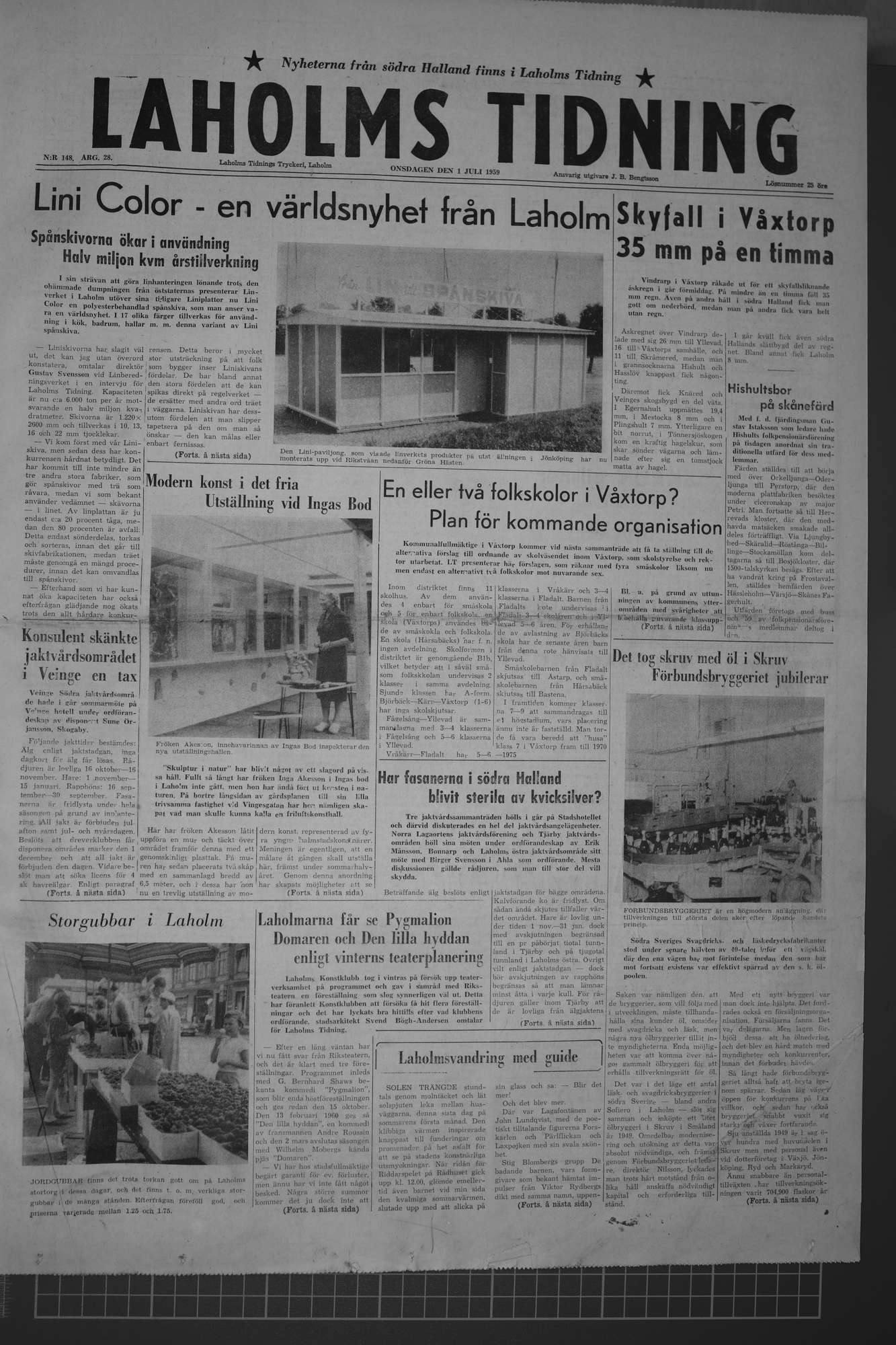Laholms Tidning Onsdag 1 juli 1959, sida 1