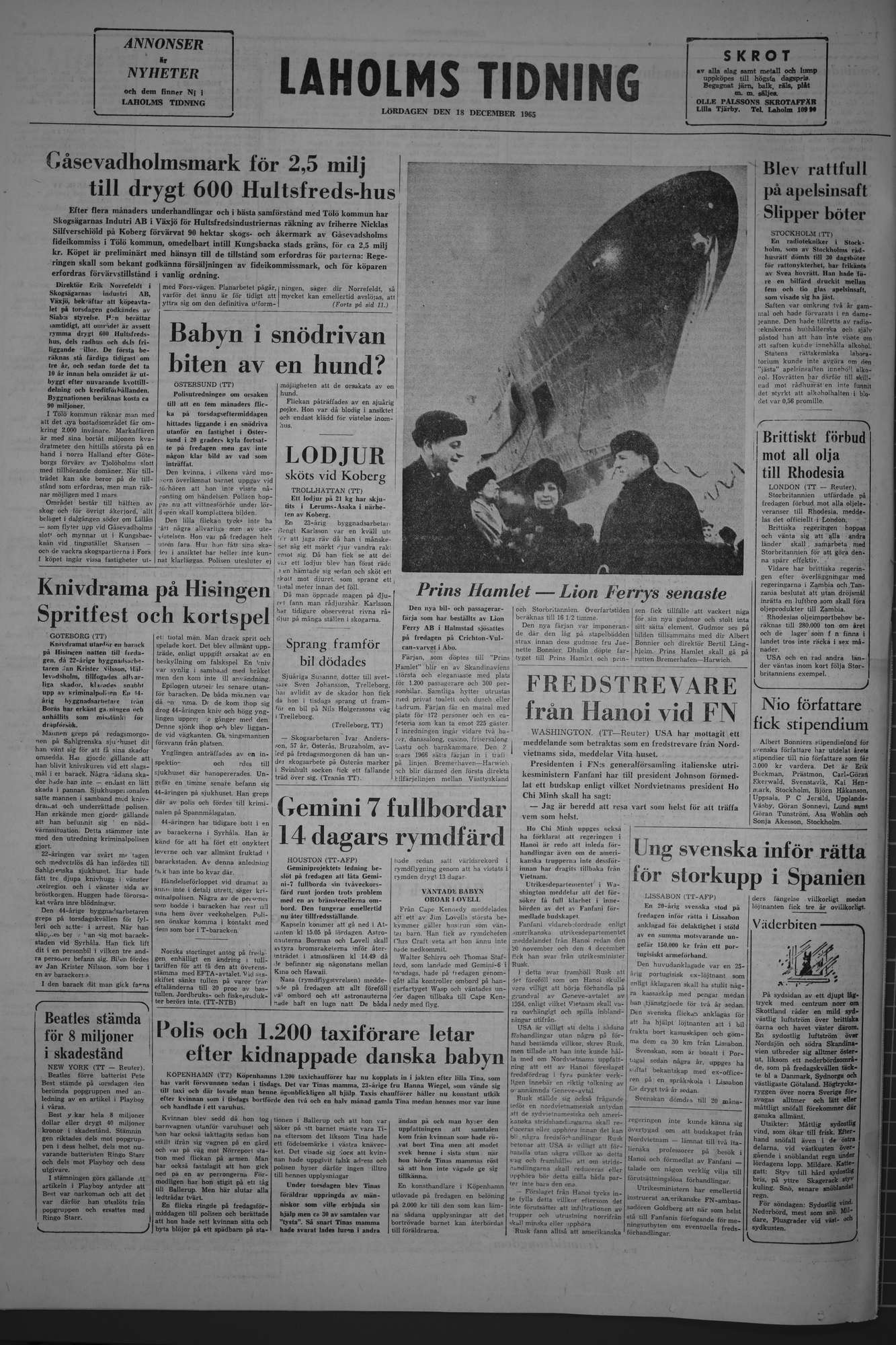 Laholms Tidning Lördag 18 december 1965, sida 8