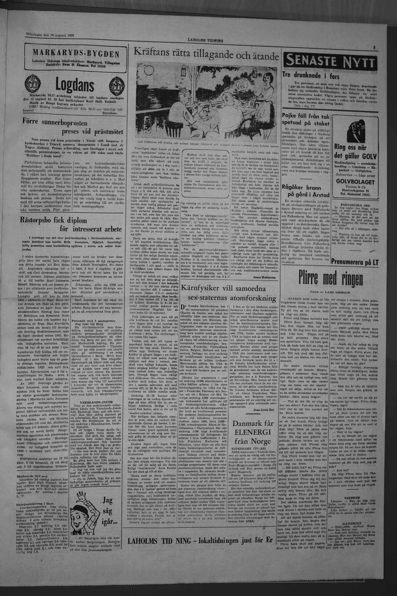 Laholms Tidning Måndag 10 augusti 1959, sida 3