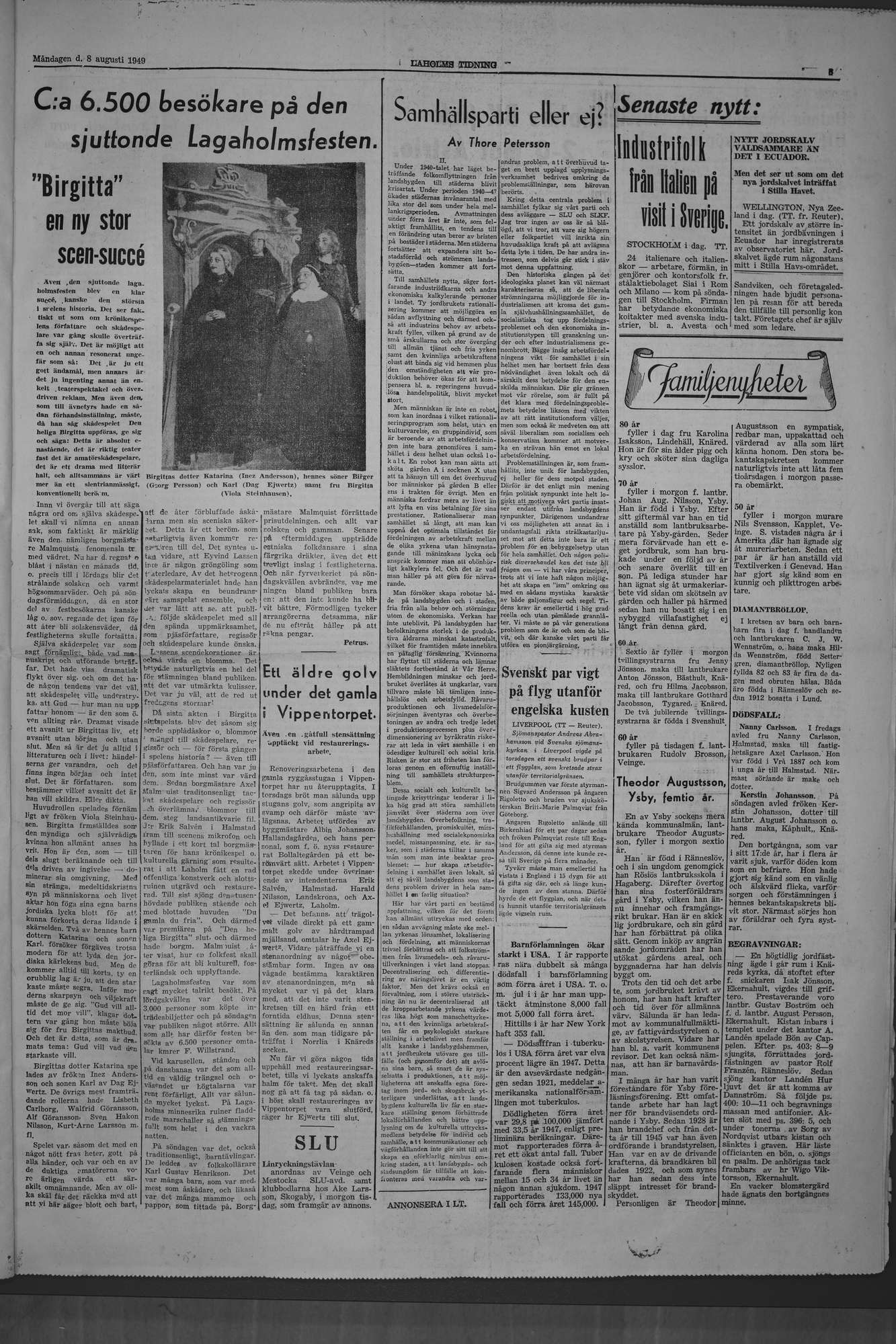 Laholms Tidning Måndag 8 augusti 1949, sida 3