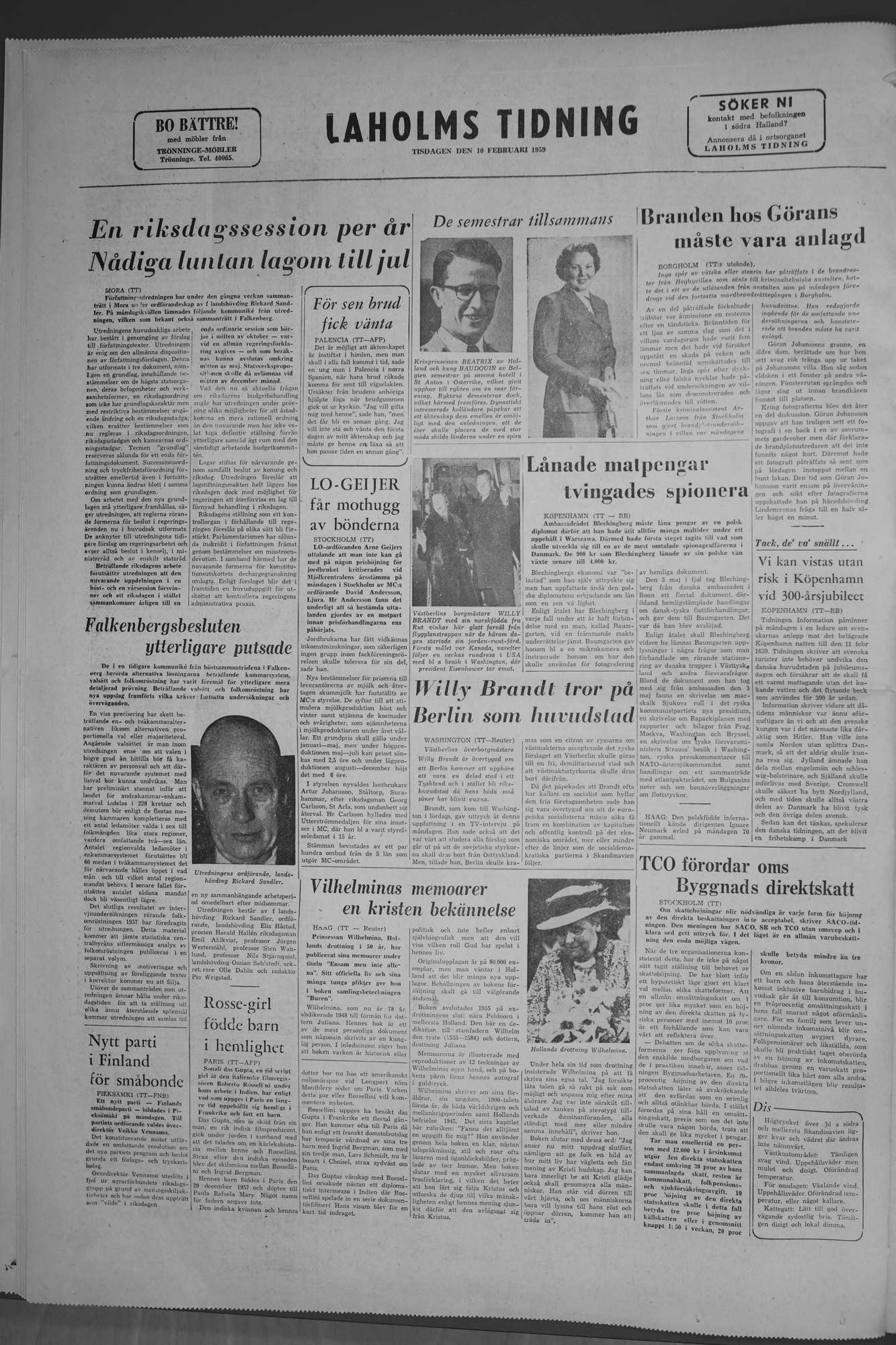 Laholms Tidning Tisdag 10 februari 1959, sida 8