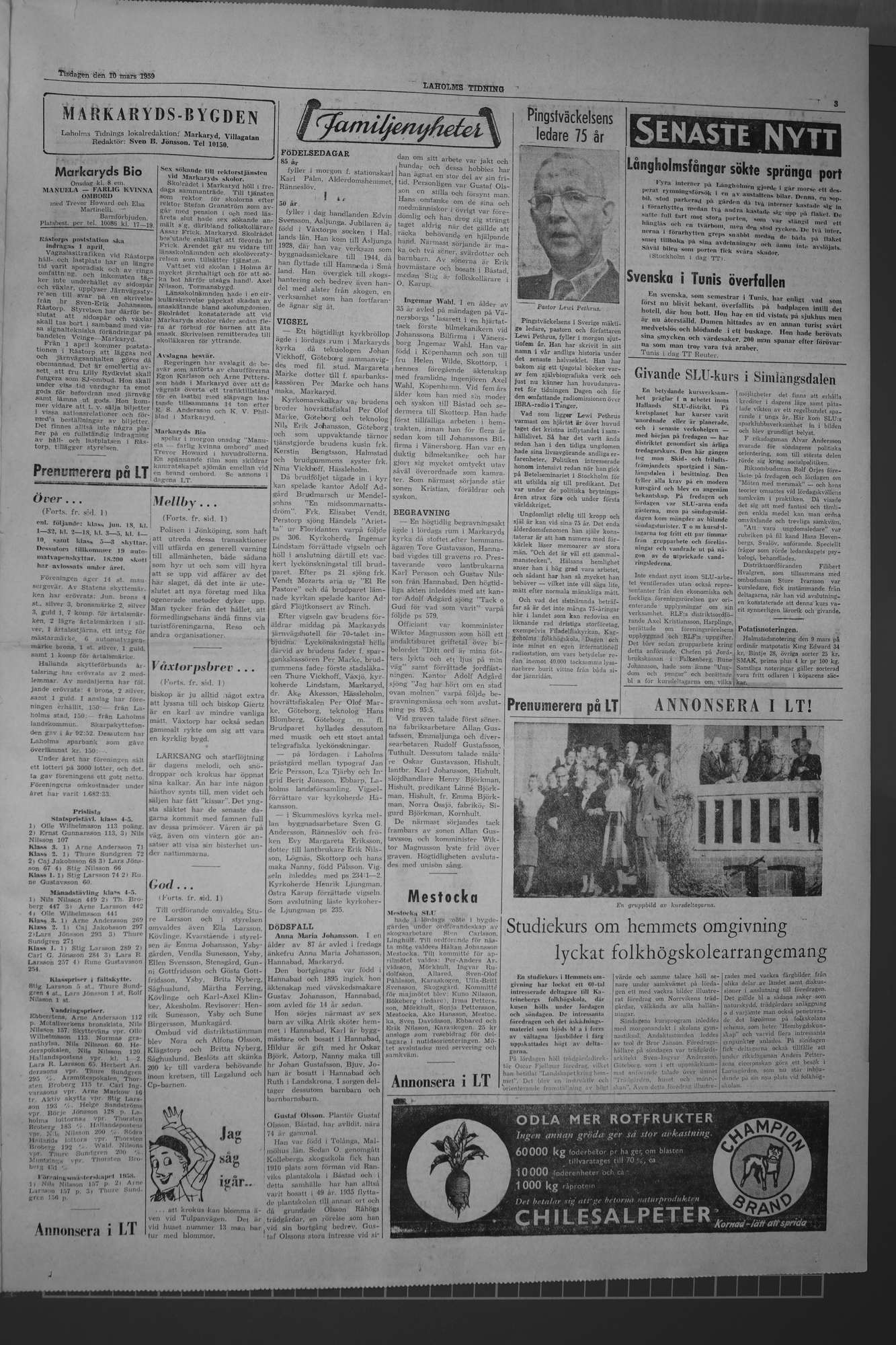 Laholms Tidning Tisdag 10 mars 1959, sida 3