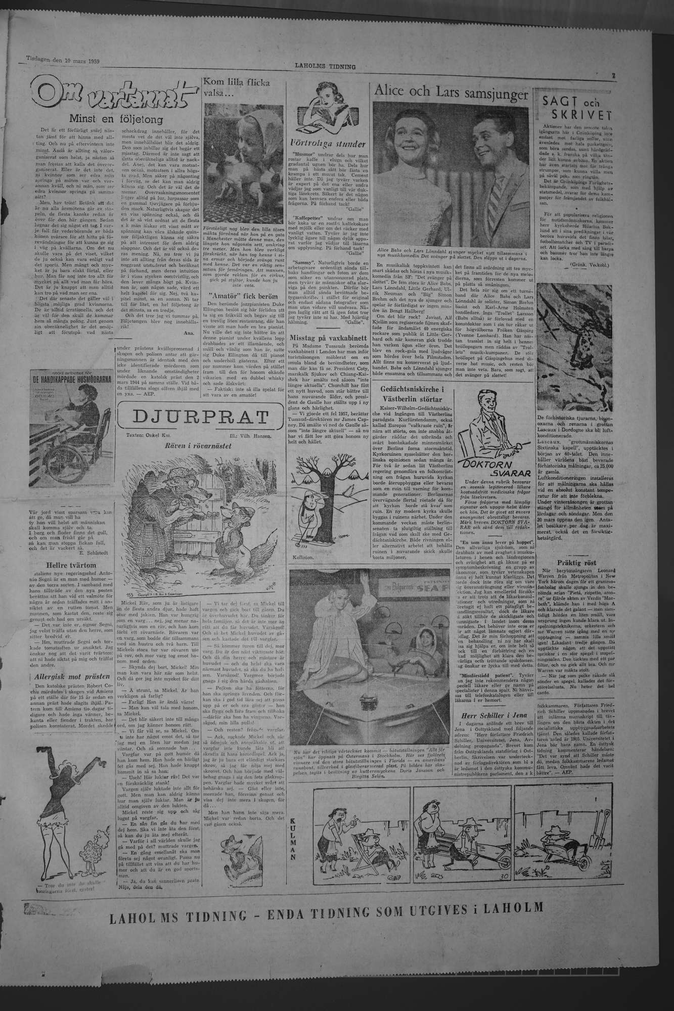 Laholms Tidning Tisdag 10 mars 1959, sida 7