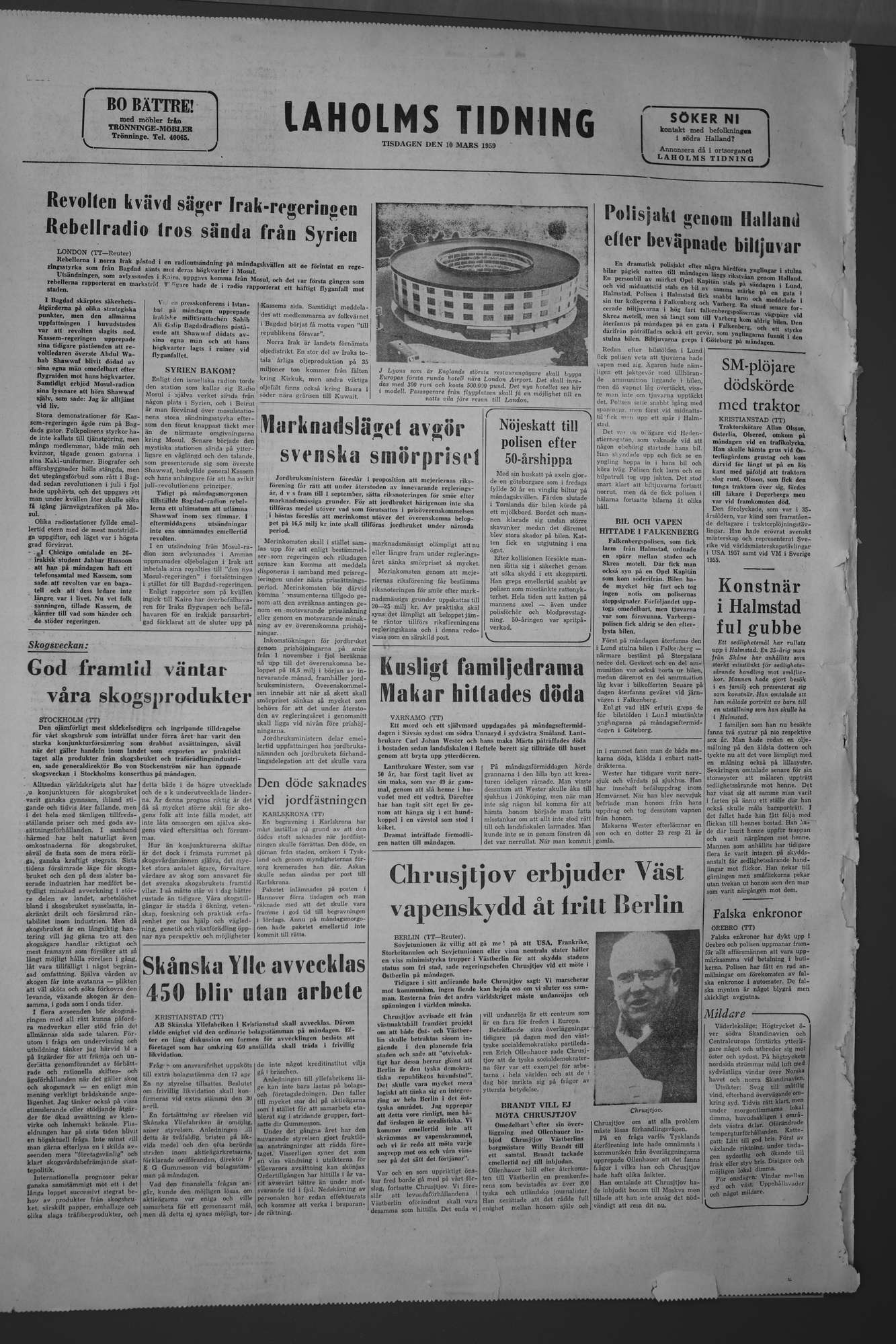 Laholms Tidning Tisdag 10 mars 1959, sida 8