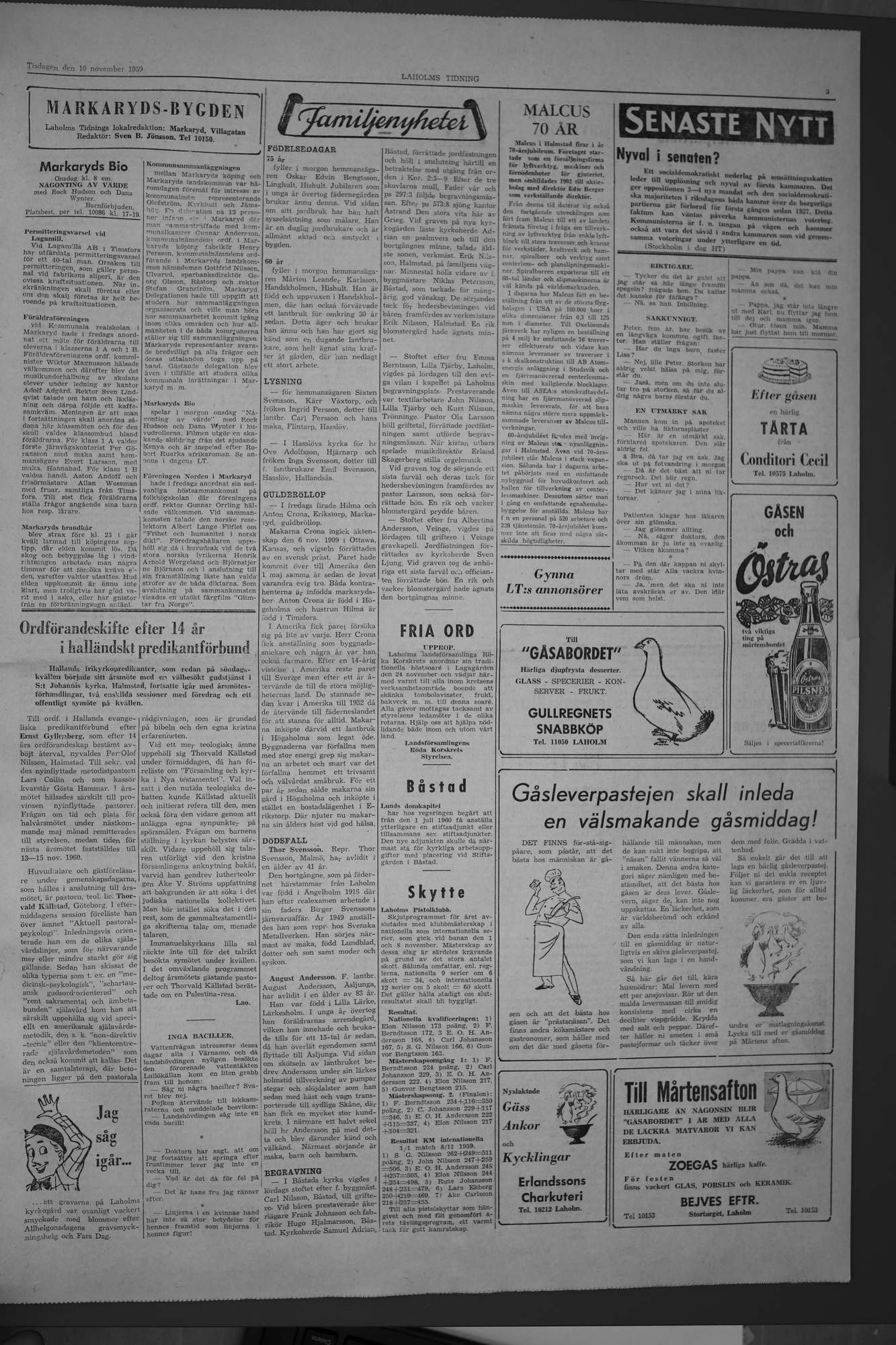 Laholms Tidning Tisdag 10 november 1959, sida 3