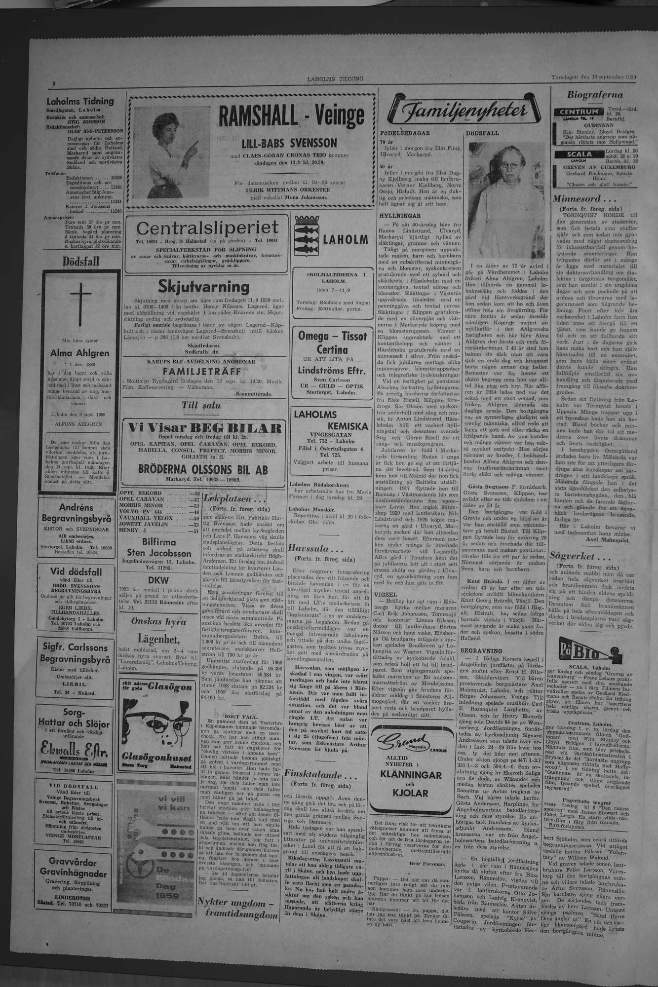 Laholms Tidning Torsdag 10 september 1959, sida 2