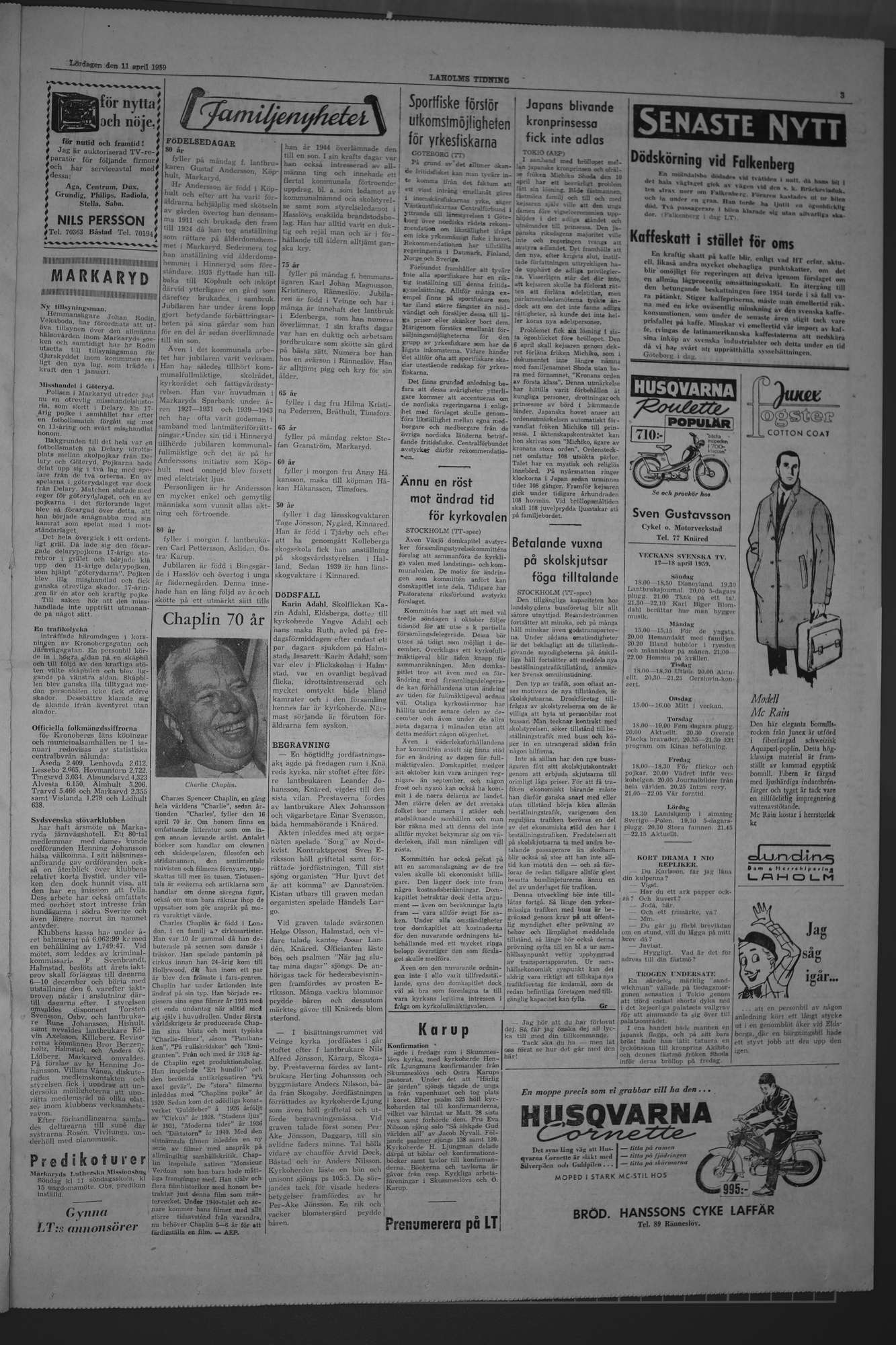 Laholms Tidning Lördag 11 april 1959, sida 3