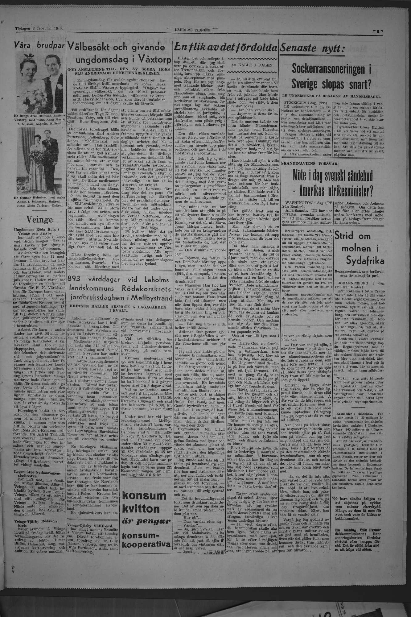 Laholms Tidning Tisdag 8 februari 1949, sida 3