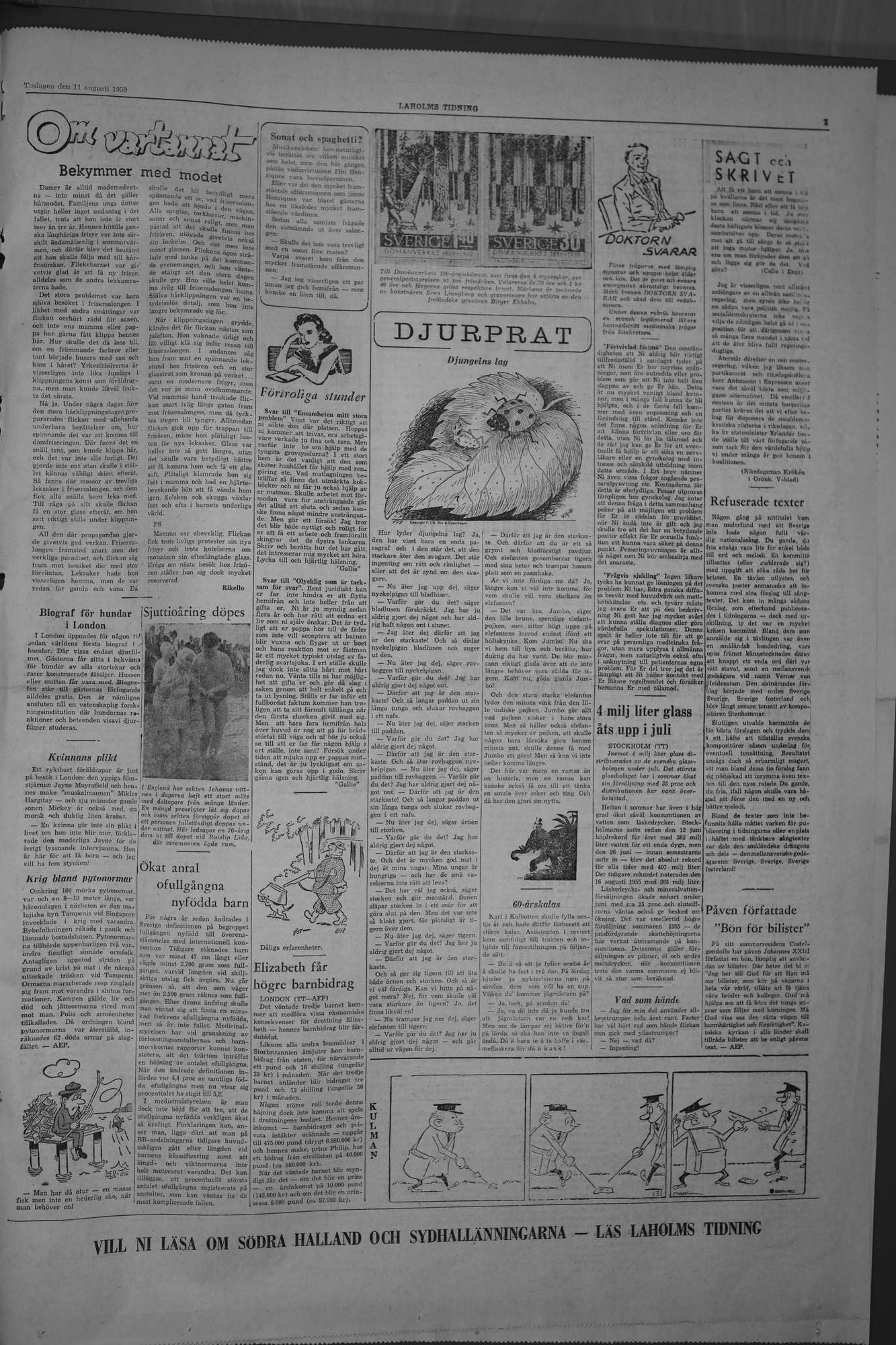Laholms Tidning Tisdag 11 augusti 1959, sida 7