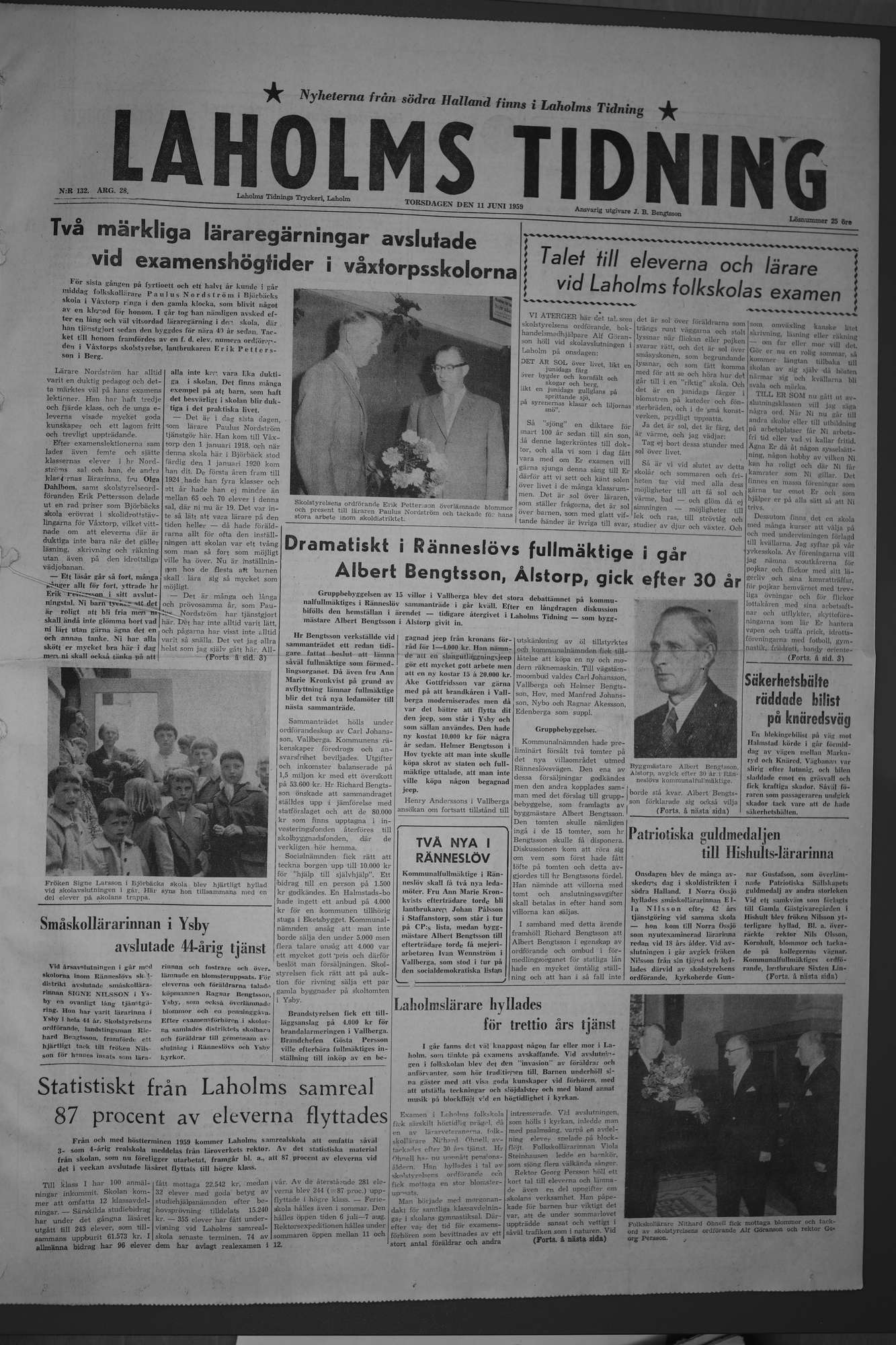 Laholms Tidning Torsdag 11 juni 1959, sida 1