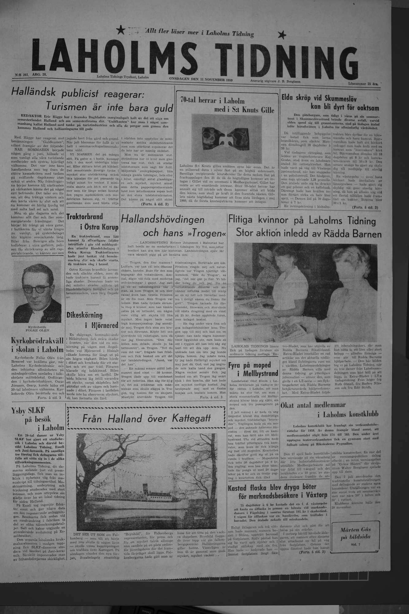 Laholms Tidning Onsdag 11 november 1959, sida 1